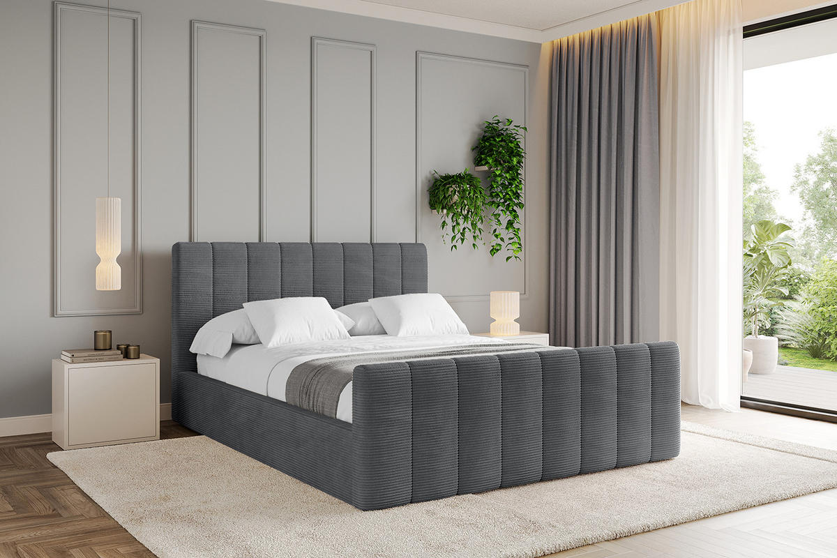 POLSTERBETT mit Bettkasten, Fußteil und Lattenrost, Boxbett ohne Matratze - STERA-Z 180x200 Dunkelgrau - Graphitfarben, Holzwerkstoff/Textil (180/200cm) - ALTDECOR