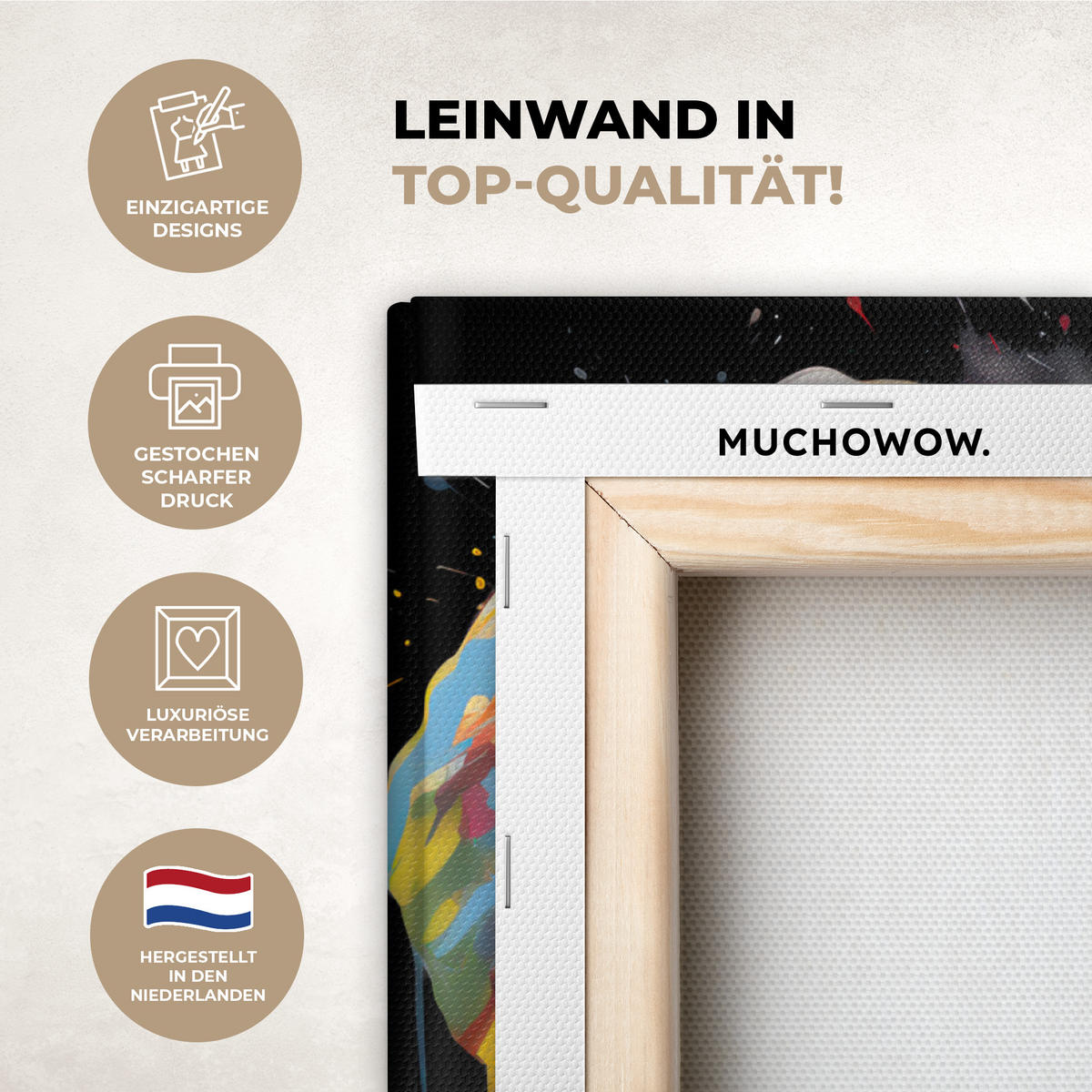 LEINWANDBILD Elefant - Graffiti - Schwarz - Tiere - Farben Wandbild Wohnzimmer 50x50 cm - Schwarz, Textil (50/50cm) - MuchoWow