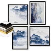 WANDBILDER 4er-Set - 50x50 cm & 40x60 cm Schwarzer Rahmen - Berge, Wolken, Bäume, Vögel im Hintergrund - Schwarz, Kunststoff (50/50cm) - ArtPrintCave