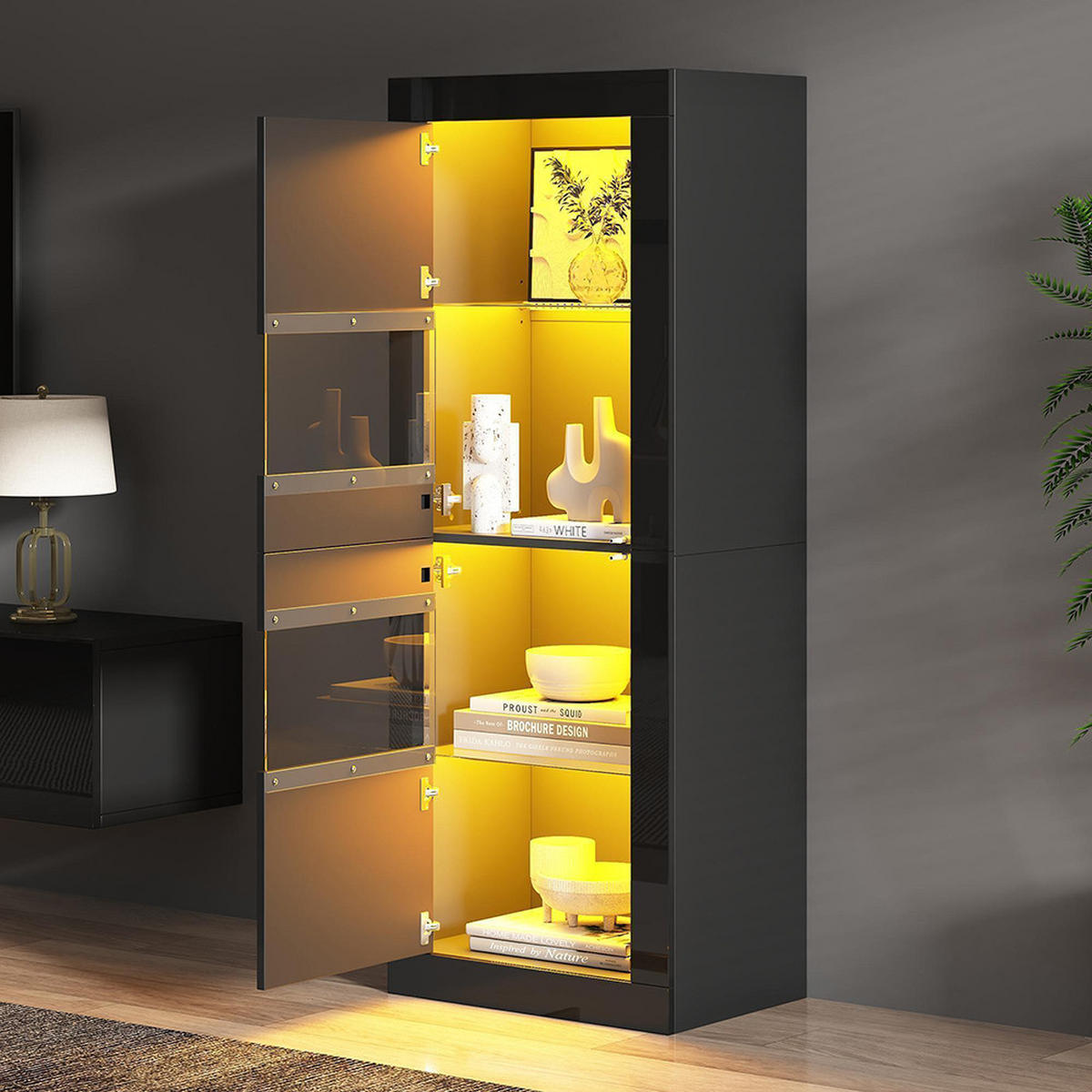 VITRINE 61 x 42 x 162 cm in Schwarz - Schwarz, Holzwerkstoff (42/162/61cm) - KOMHTOM