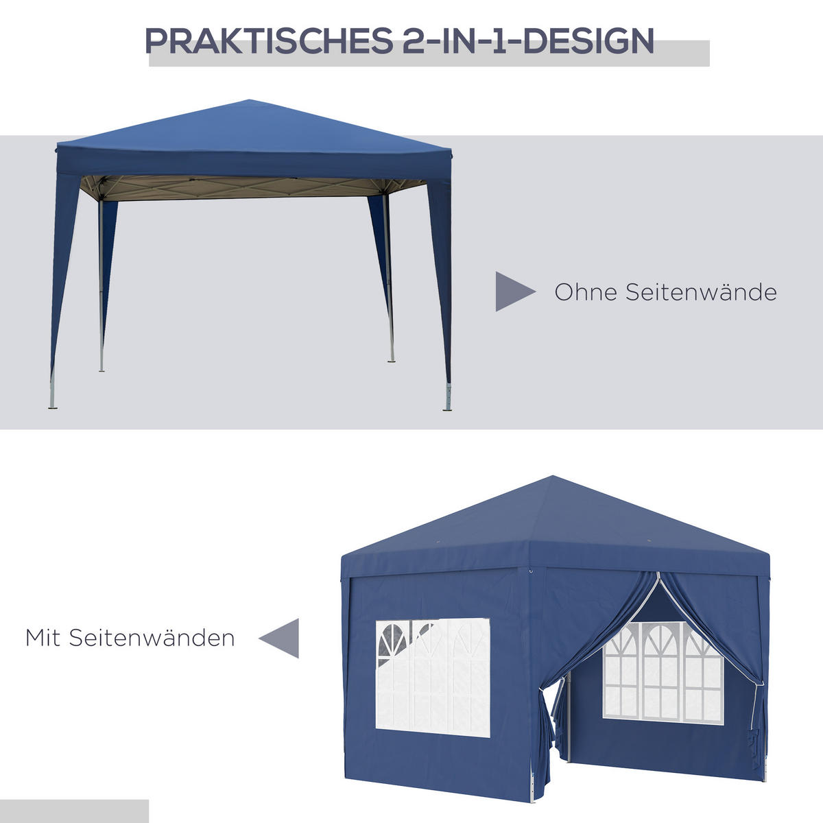 PAVILLON mit 4 Seitenwänden, Oxfordstoff, Stahl, Blau - Blau, Metall (2.95/2.58/2.95cm) - Outsunny