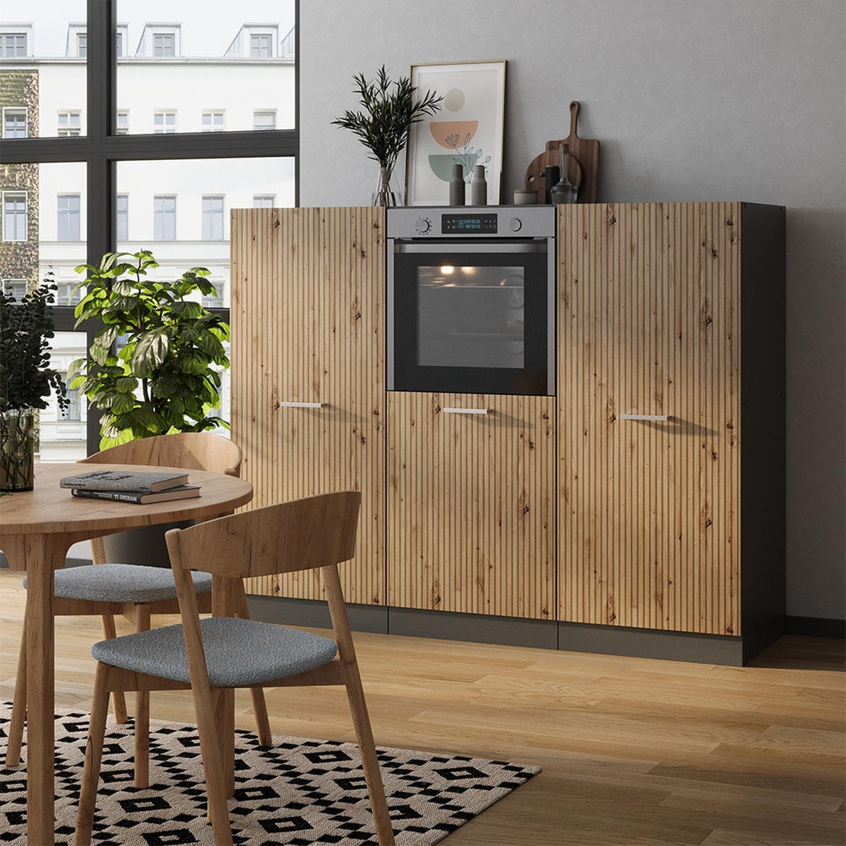 KÜCHENBLOCK R-Line Artisan Eiche/Anthrazit 180 cm ohne Arbeitsplatte - Anthrazit/Eiche Artisan, Holzwerkstoff (180/143/46cm) - Vicco