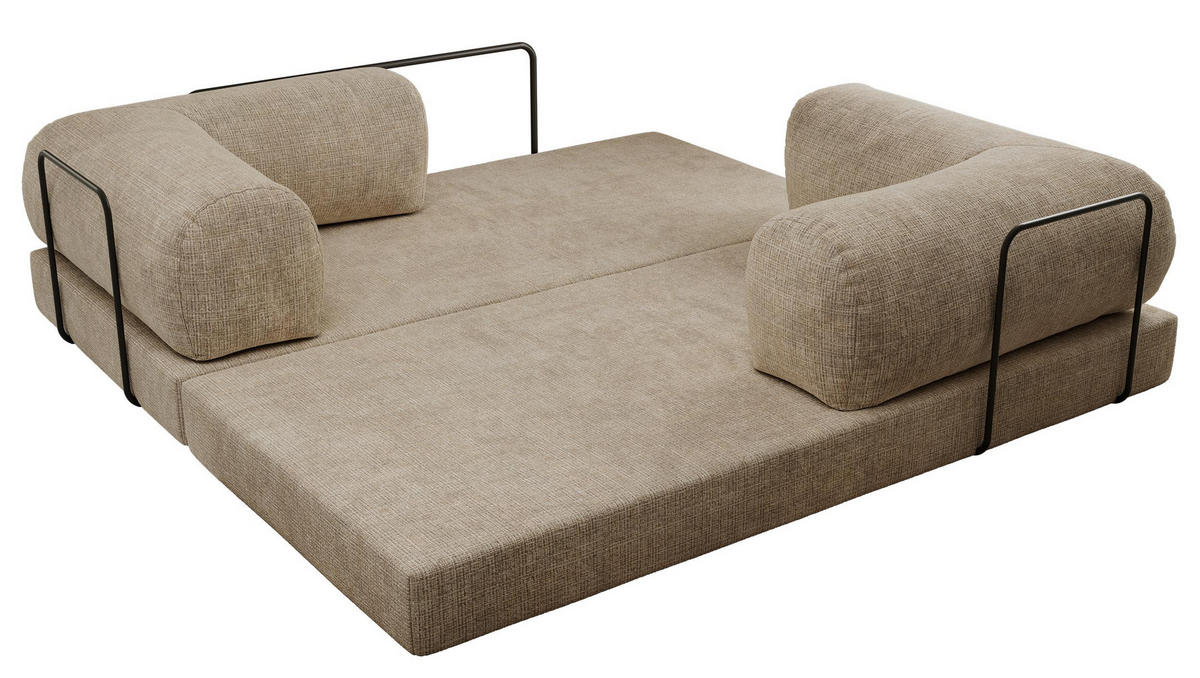 TROJMIESTNA POHOVKA ORSETTO - Béžová Hrubo tkaná ženilka - čierna/béžová, kov/textil (200/70/100cm) - MKS