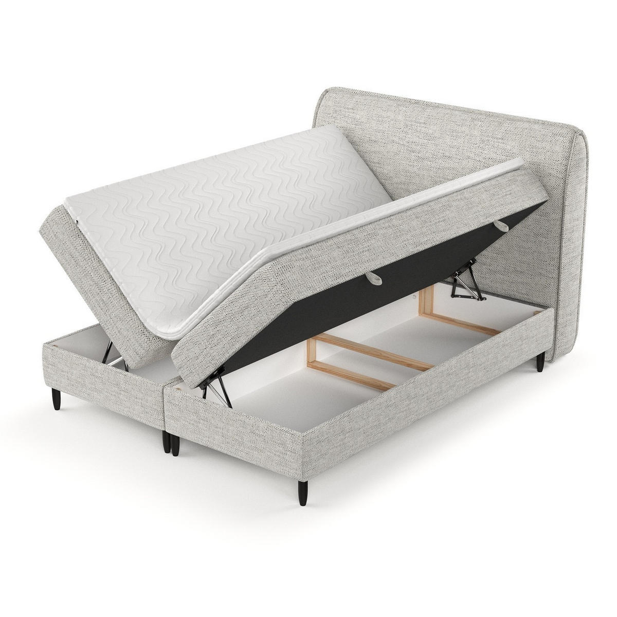 BOXBETT Lunaro 160/200 cm Hellgrau im Modesto Stoff - Hellgrau/Schwarz, Holz/Holzwerkstoff (160/200cm) - AltaBeds