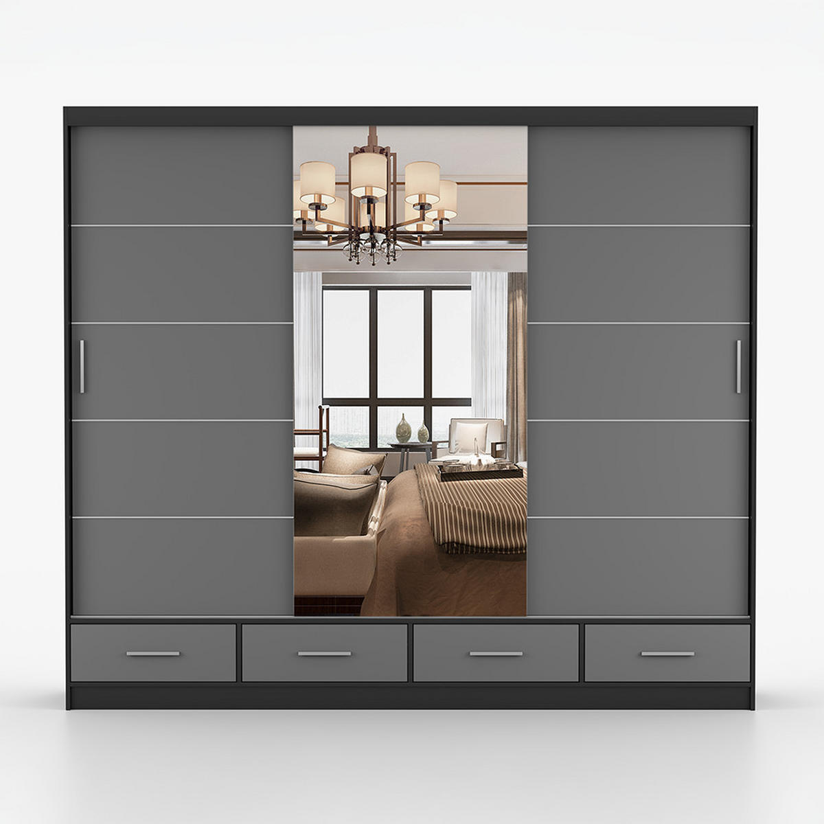 KLEIDERSCHRANK Florence 250 cm, 250/215/64, 2-türig, grau - Grau, Holzwerkstoff (250/215/64cm) - imoebel24