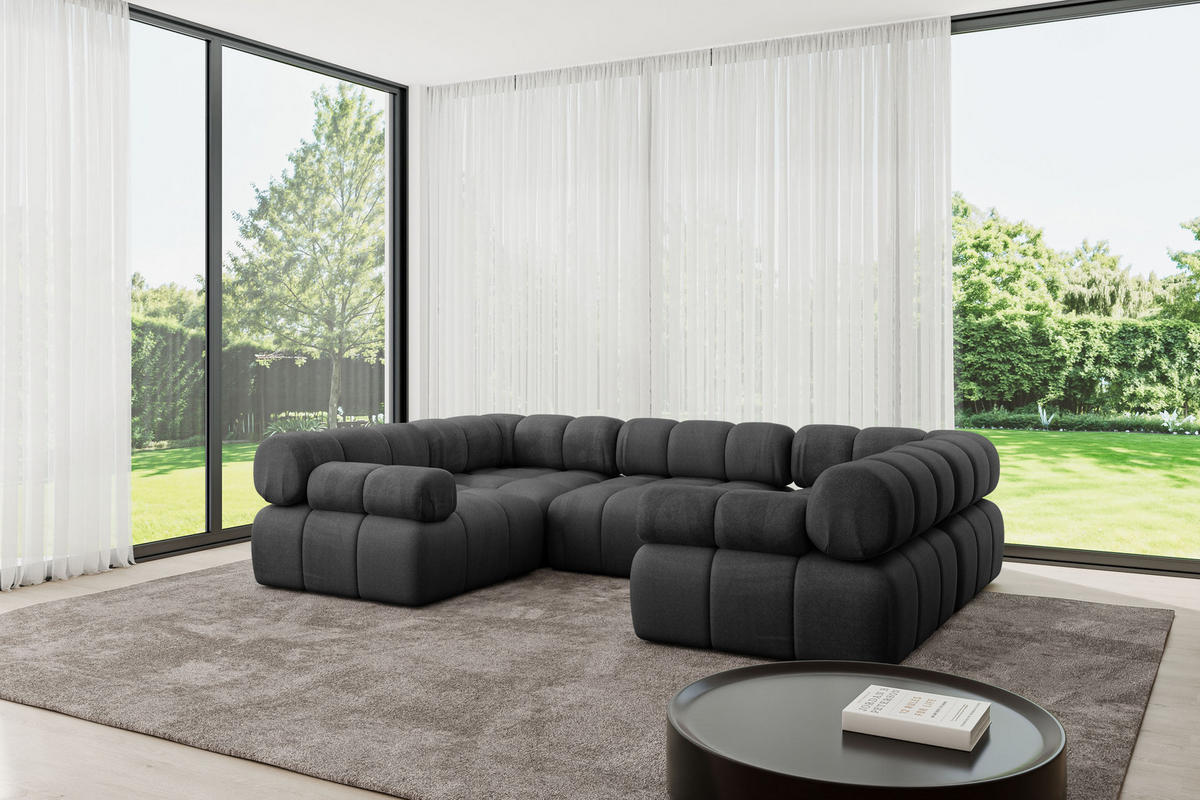 WOHNLANDSCHAFT modulares Sofa Birno-U1 - 285x190x70 cm Schwarz Velours - Schwarz, Holzwerkstoff/Textil (285/70/190cm) - ALTDECOR
