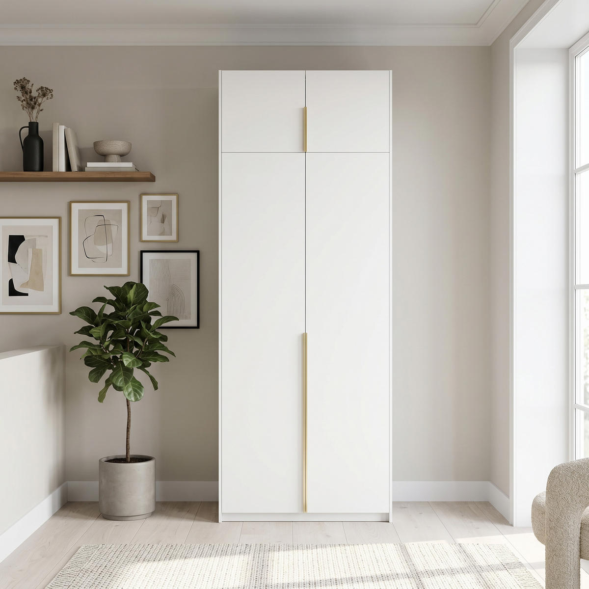 DREHTÜRENSCHRANK AMARA 100/250/58cm 2-türig Weiß - Goldfarben/Weiß, Holzwerkstoff (100/250/58cm) - MASSENO