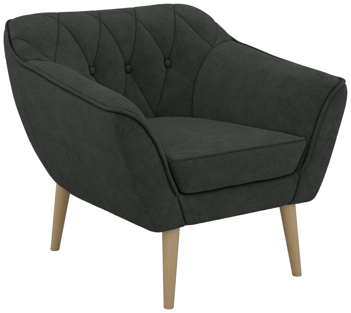 KŘESLO PIRS - Tmavě šedá Strukturovaná látka - Dřevěné nohy - tmavě šedá/barva buku, kompozitní dřevo/textil (80/75/74cm) - MKS