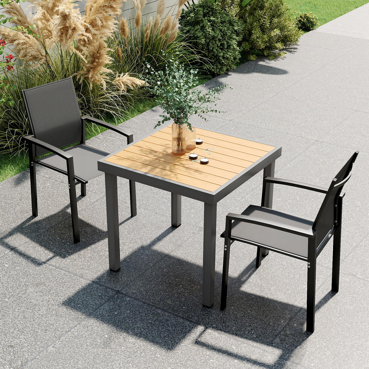 GARTENSTÜHLE 2er-Set DE-13265 stapelbar mit Armlehnen Dunkelgrau - Dunkelgrau, Metall (58/89/56cm) - ComfortXL