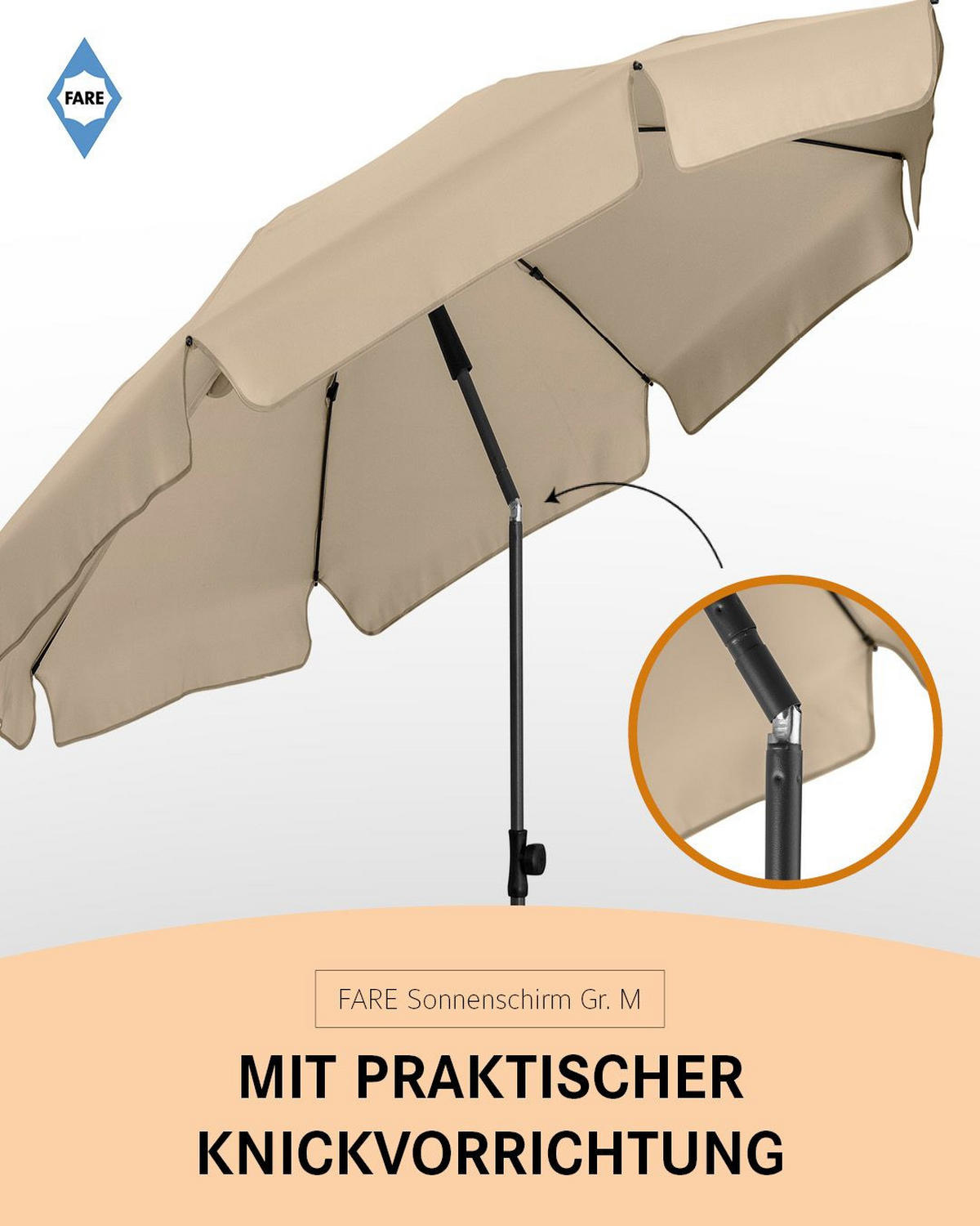 SONNENSCHIRM 180/180/127 cm - Beige, Kunststoff (180/180cm) - FARE