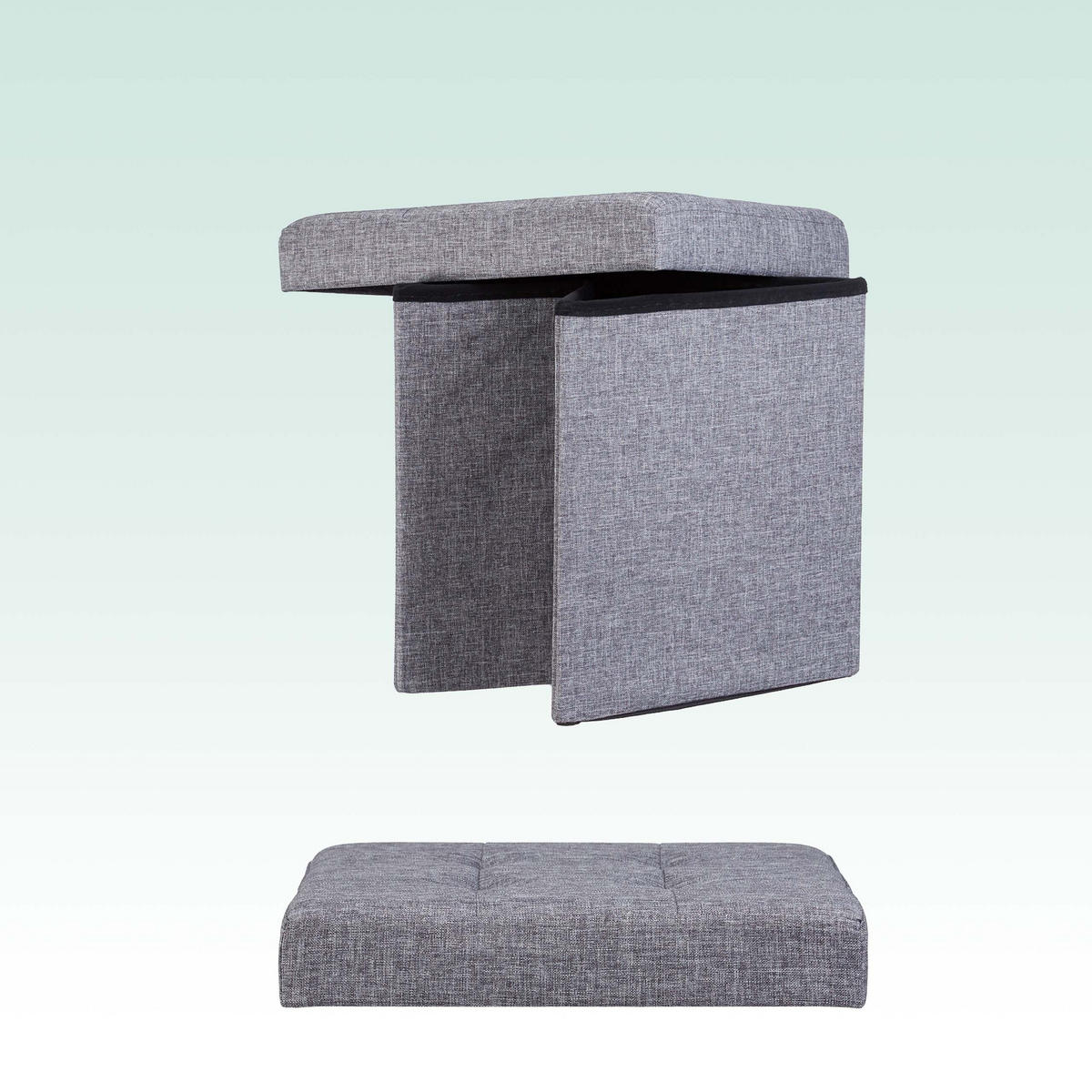 TABURET Tmavosivý skladací s úložným priestorom - antracitová, kompozitné drevo/textil (38/38/38cm) - Relaxdays