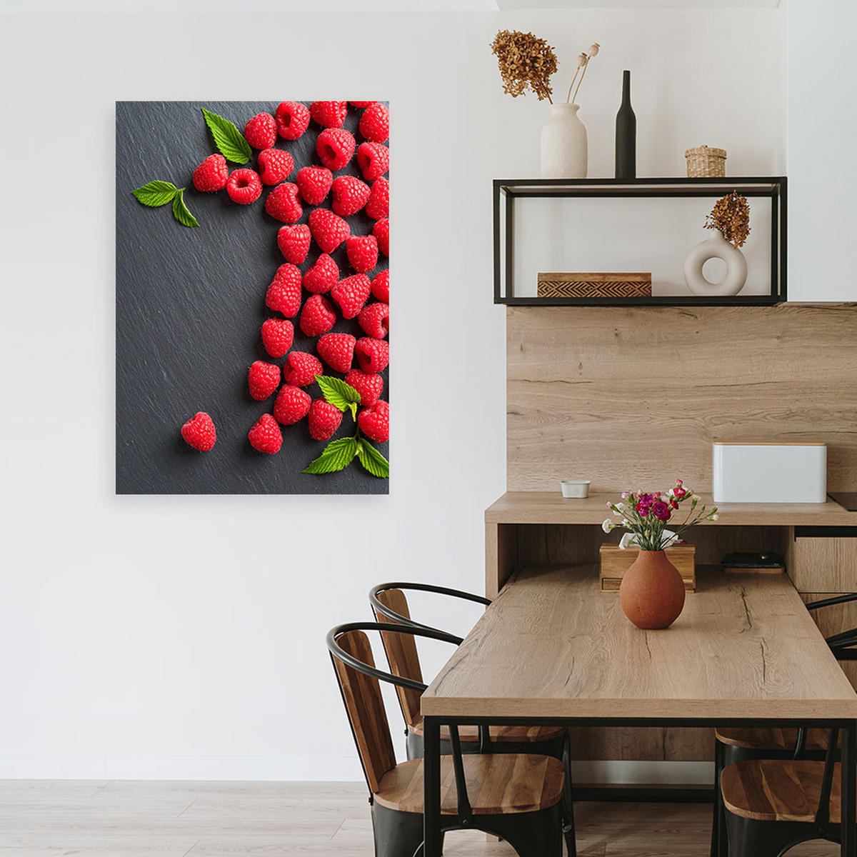 LEINWANDBILD Himbeeren 70x100cm - Rot, Textil (70/100cm) - Feeby