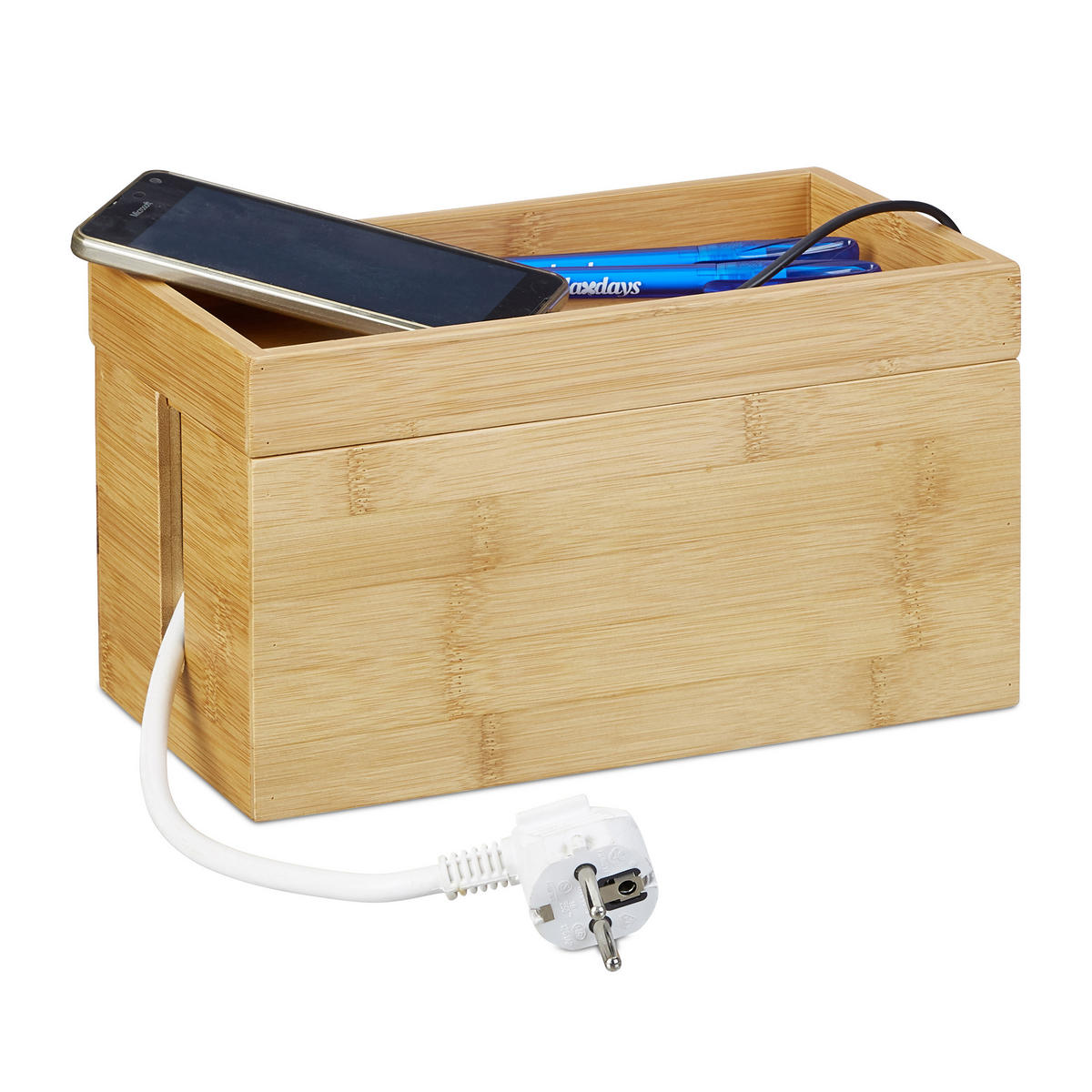 KABELBOX - Hellbraun, Holz (14/25.5/14cm) - Relaxdays