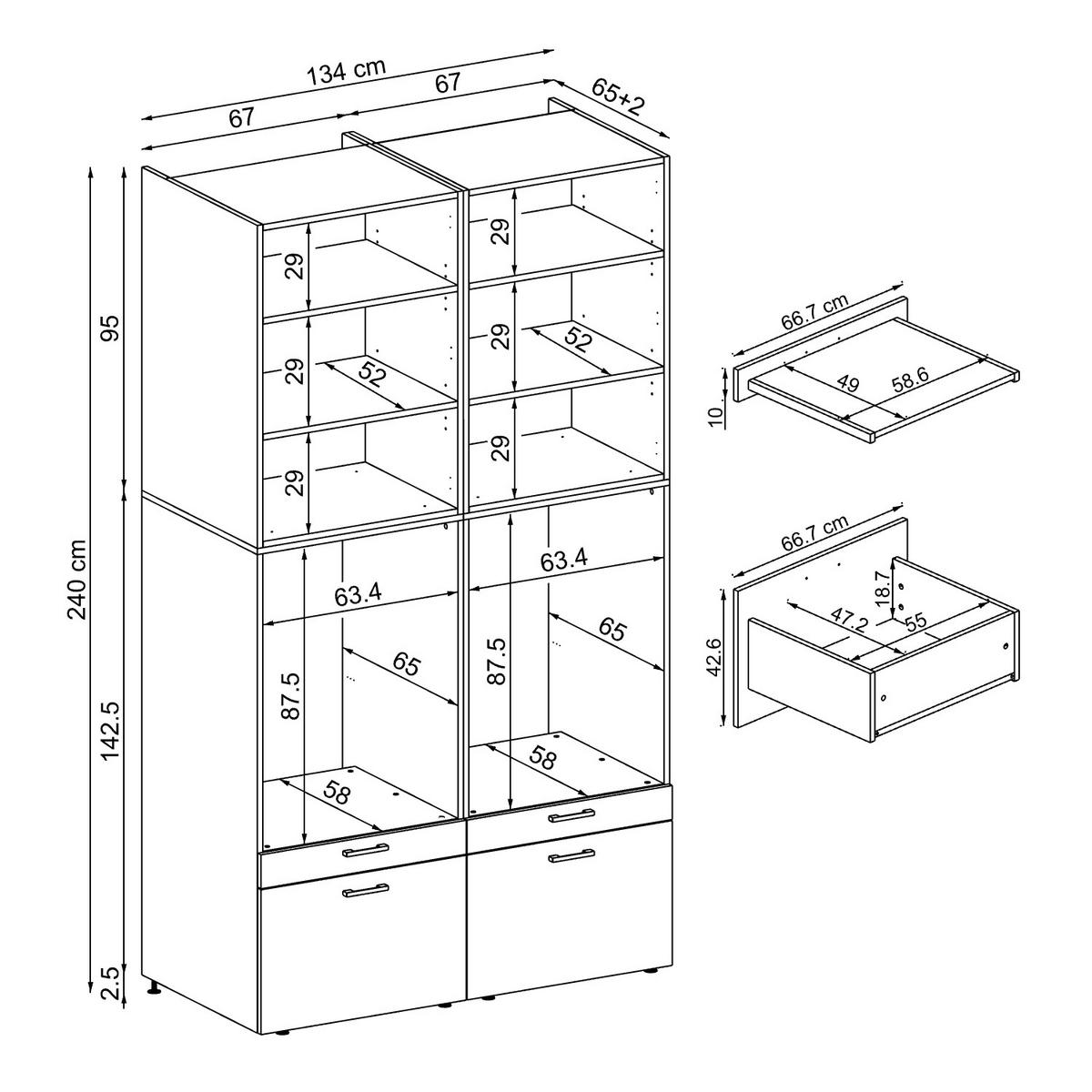 WASCHMASCHINENSCHRANK Serie 2 134cm Breit, 240cm Hoch - Weiß, Holzwerkstoff (134/240/67cm)