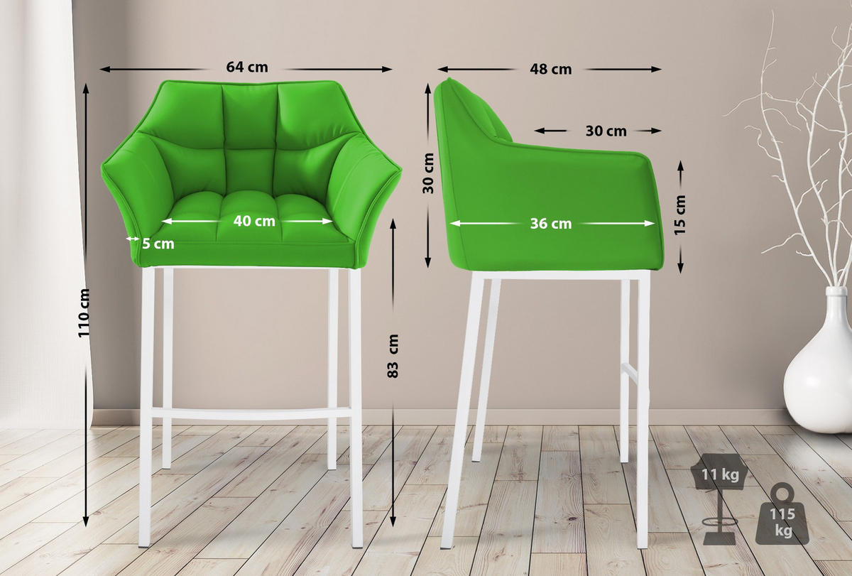 BARHOCKER Lederlook grün - Weiß/Grün, Textil/Metall (64/110/48cm) - CLP