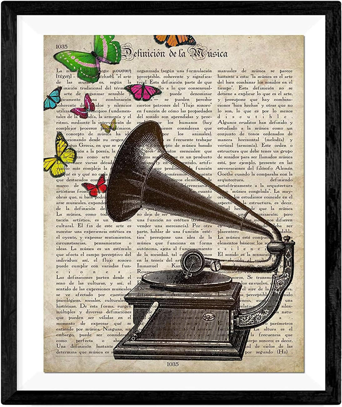 POSTER Vintage Grammophon Mit Schmetterlinge . 24X30cm Rahmenlos - Klar, Papier (24/5/30cm) - Nacnic