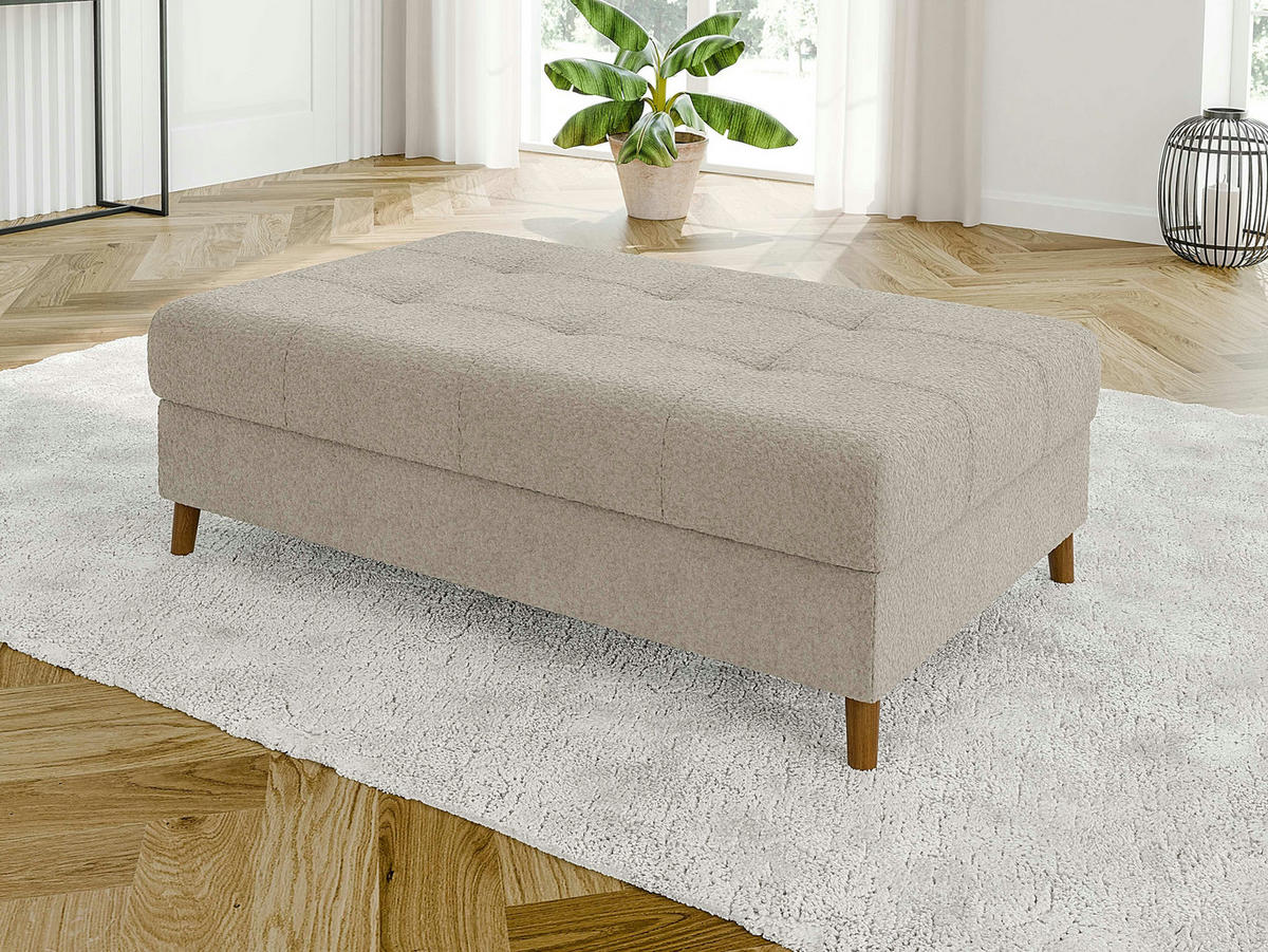 WOHNLANDSCHAFT inkl. Hocker Henrik Beige Boucle - Beige/Braun, Holz/Textil (310/81/161cm) - S-Style Möbel
