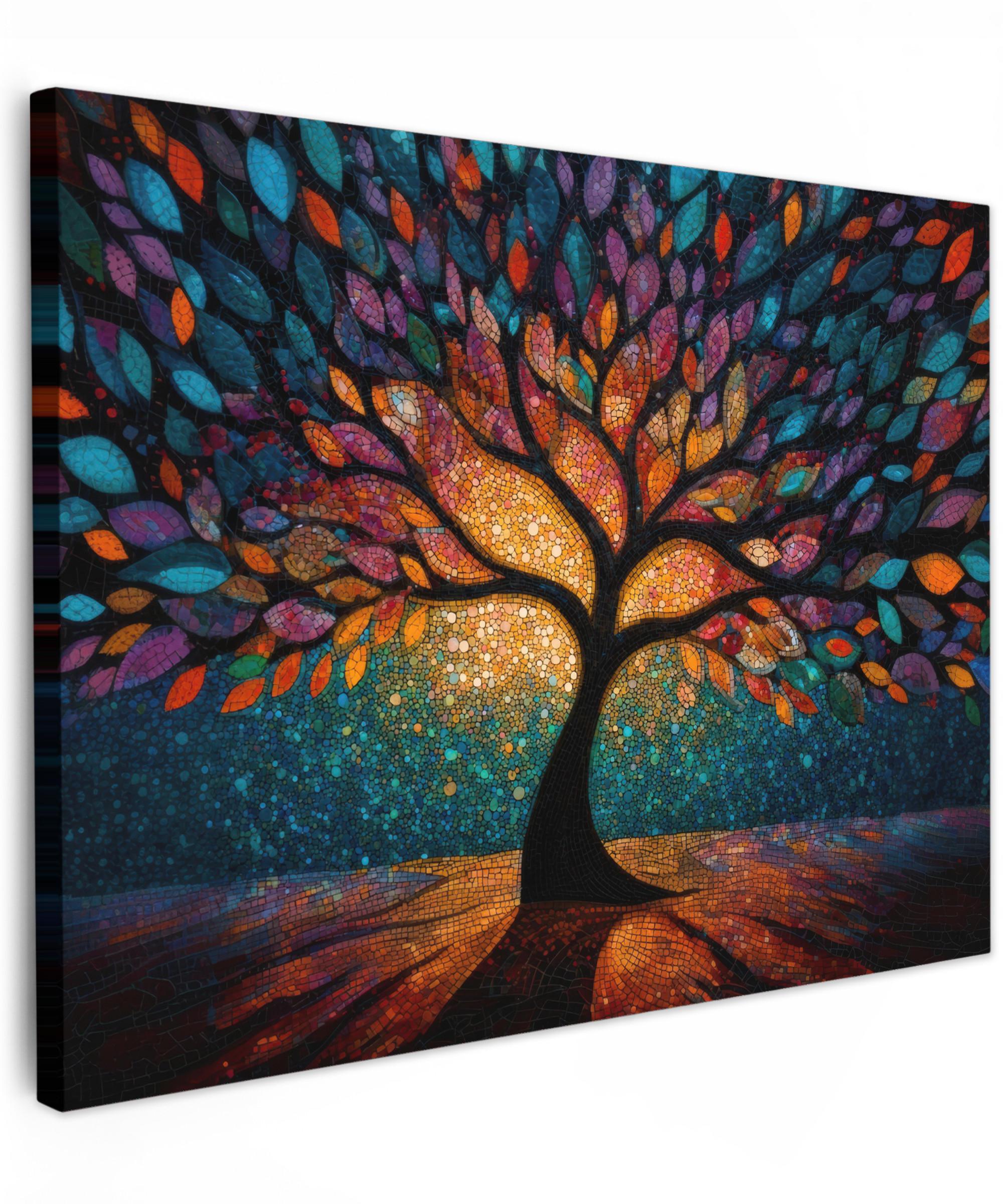 LEINWANDBILD Mosaik - Bunt - Baum - Äste Wandbild 40x30 cm - Multicolor, Textil (40/30cm) - MuchoWow