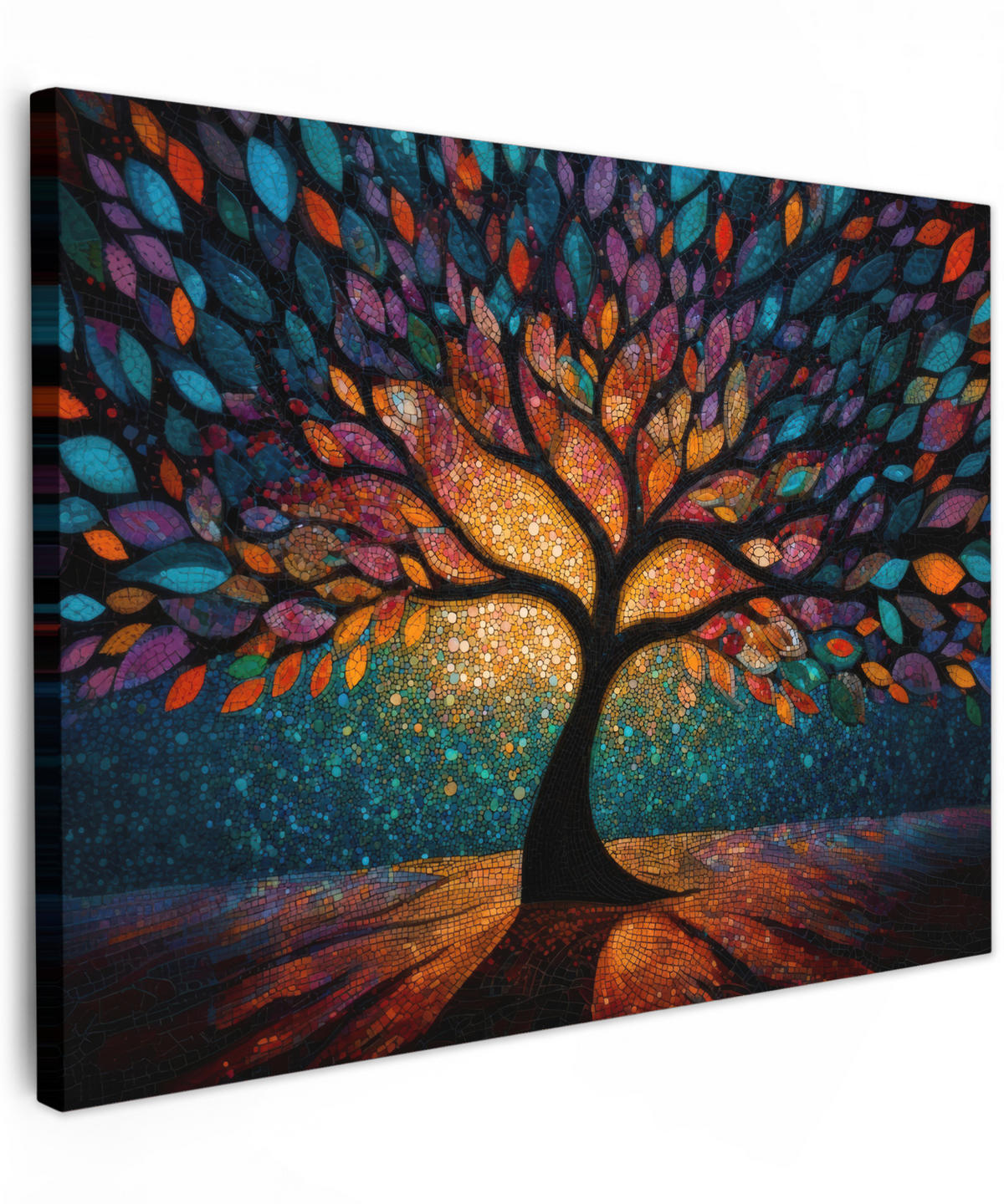 LEINWANDBILD Mosaik - Bunt - Baum - Äste Wandbild 40x30 cm - Multicolor, Textil (40/30cm) - MuchoWow