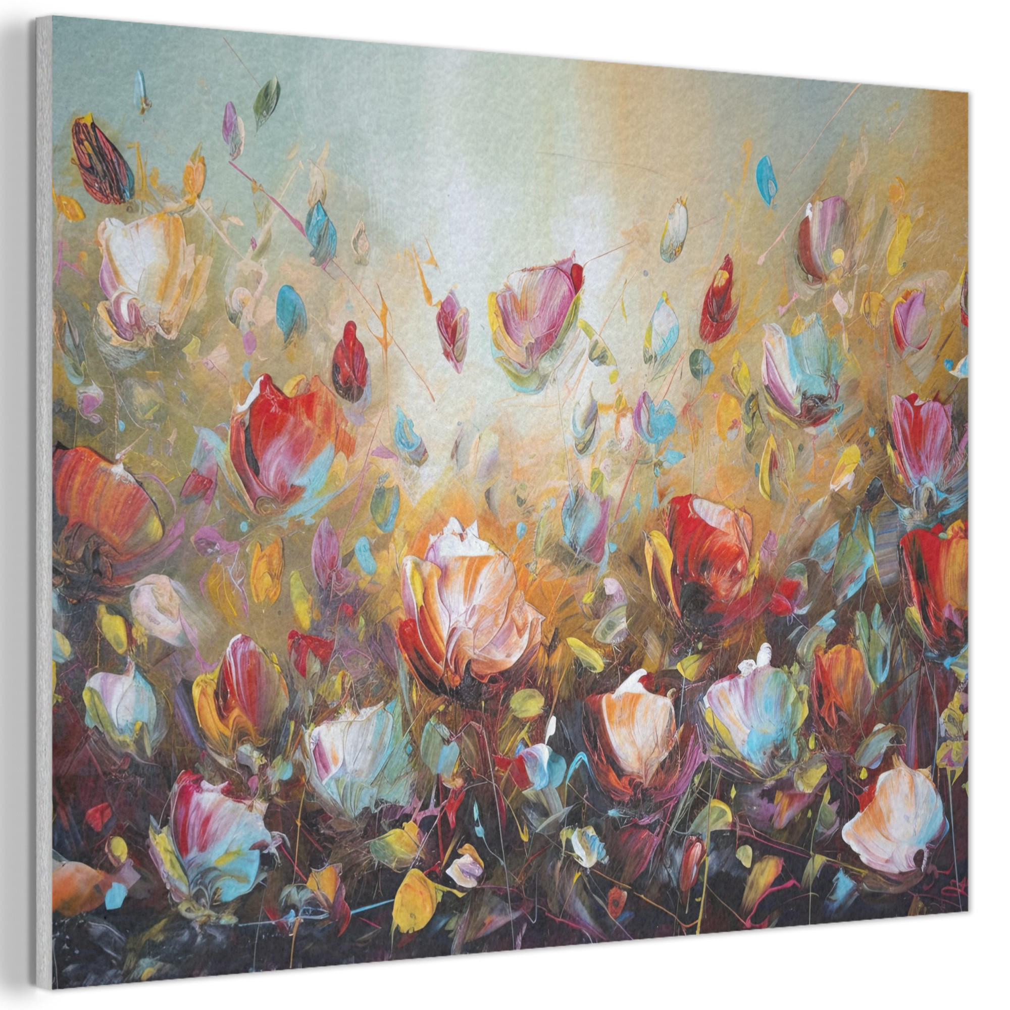 MuchoWow AKUSTICKÝ obraz Květiny - Umění - Příroda - Olejomalba 100x70 cm