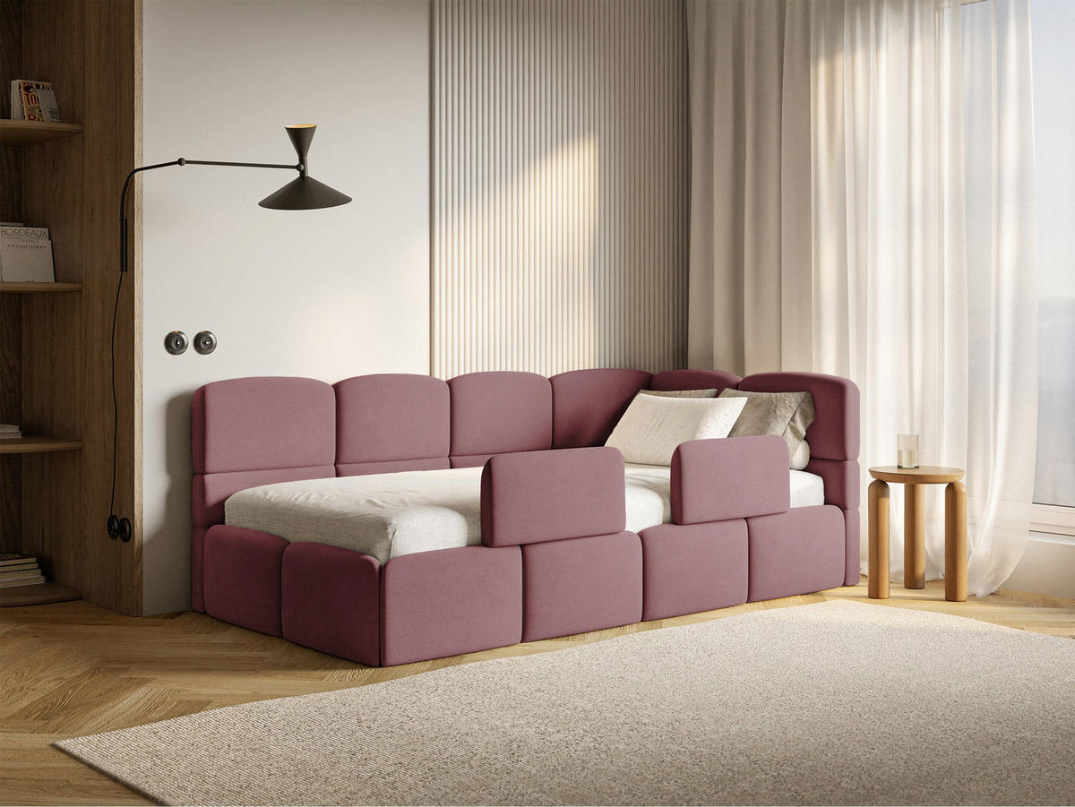 DETSKÁ POSTEĽ Cloudy ružová 90x200 cm, s matracom a zábranou, záhlavie vpravo, zamat - čierna/pink, textil/plast (90/200cm) - Selsey