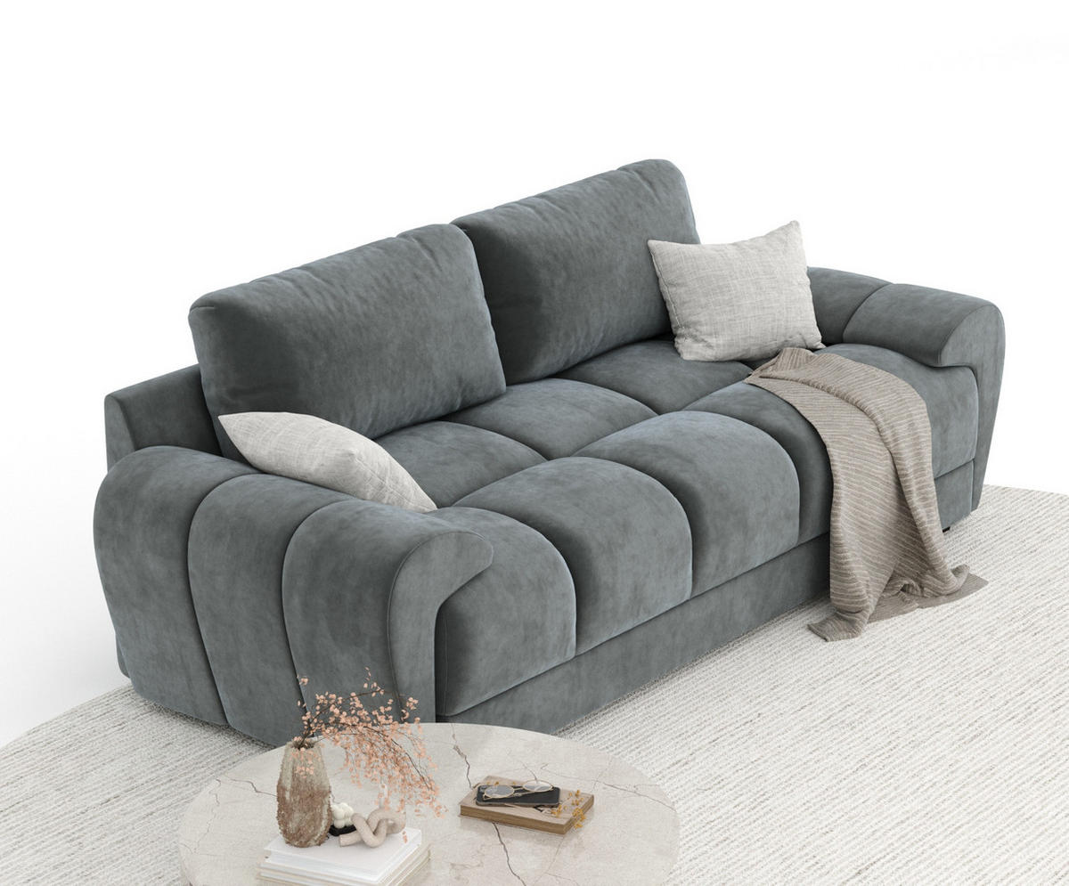 3-SITZER SOFA Peebles Dunkelgrau Samtstoff - Schwarz/Grau, Holz/Holzwerkstoff (244/90/101cm) - Maison de Reve