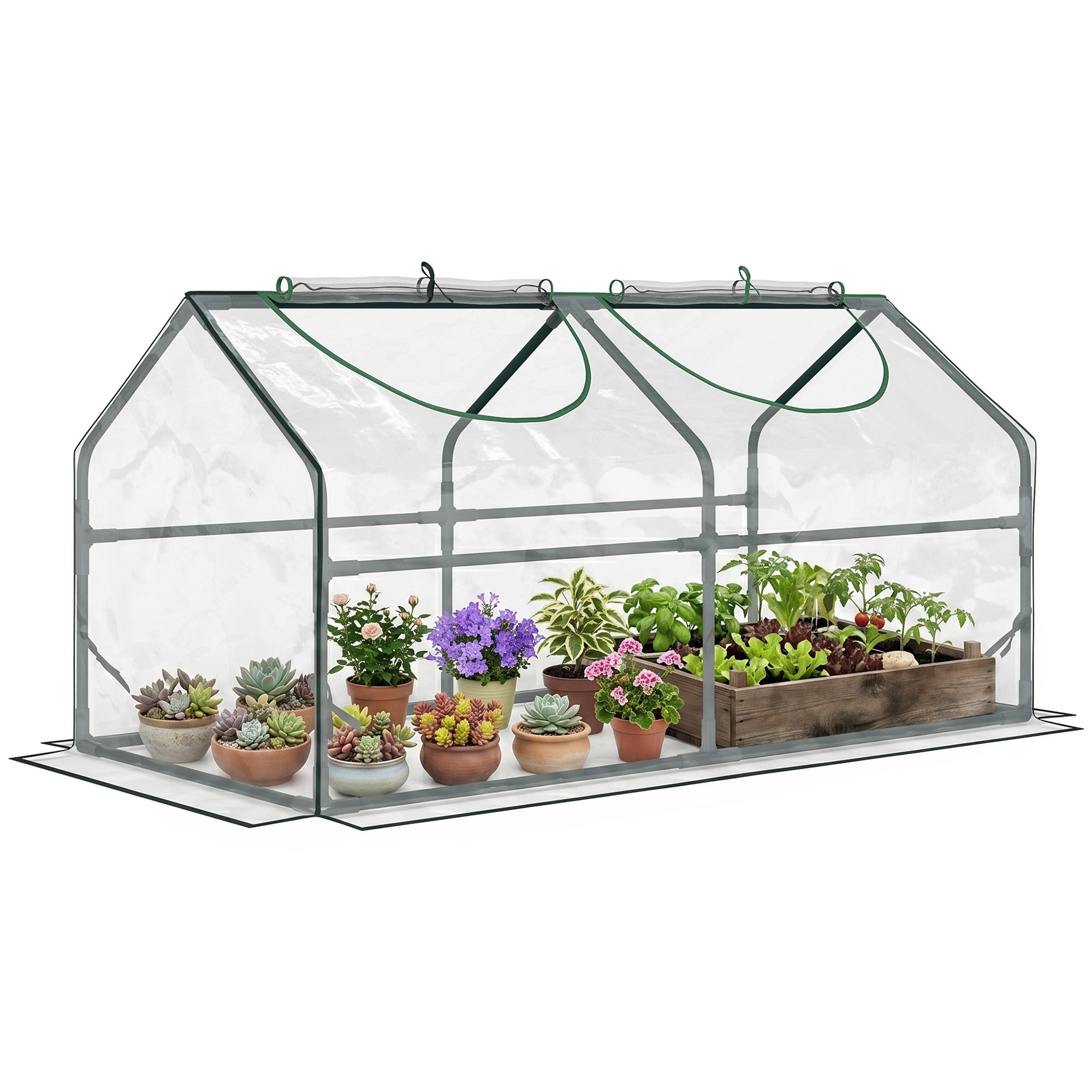 GEWÄCHSHAUS DE-11936 mit 2 Rollfenstern & PVC-Bache Transparent - Transparent, Kunststoff (60/60/120cm) - ComfortXL