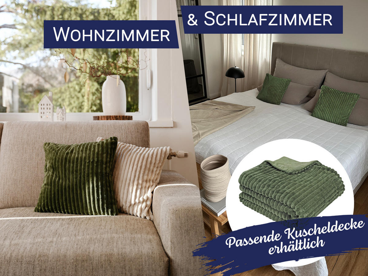 KISSENBEZUG, 2er-Set, 40 x 40 cm, 100% Polyester, Grün - Olivgrün, Textil (40/40cm) - Zollner