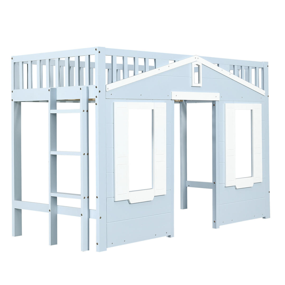 HOCHBETT mit variabler Treppe 90x200 cm Kiefer/MDF Blau-Weiß - Weiß, Holz (90/200cm) - Meubliv