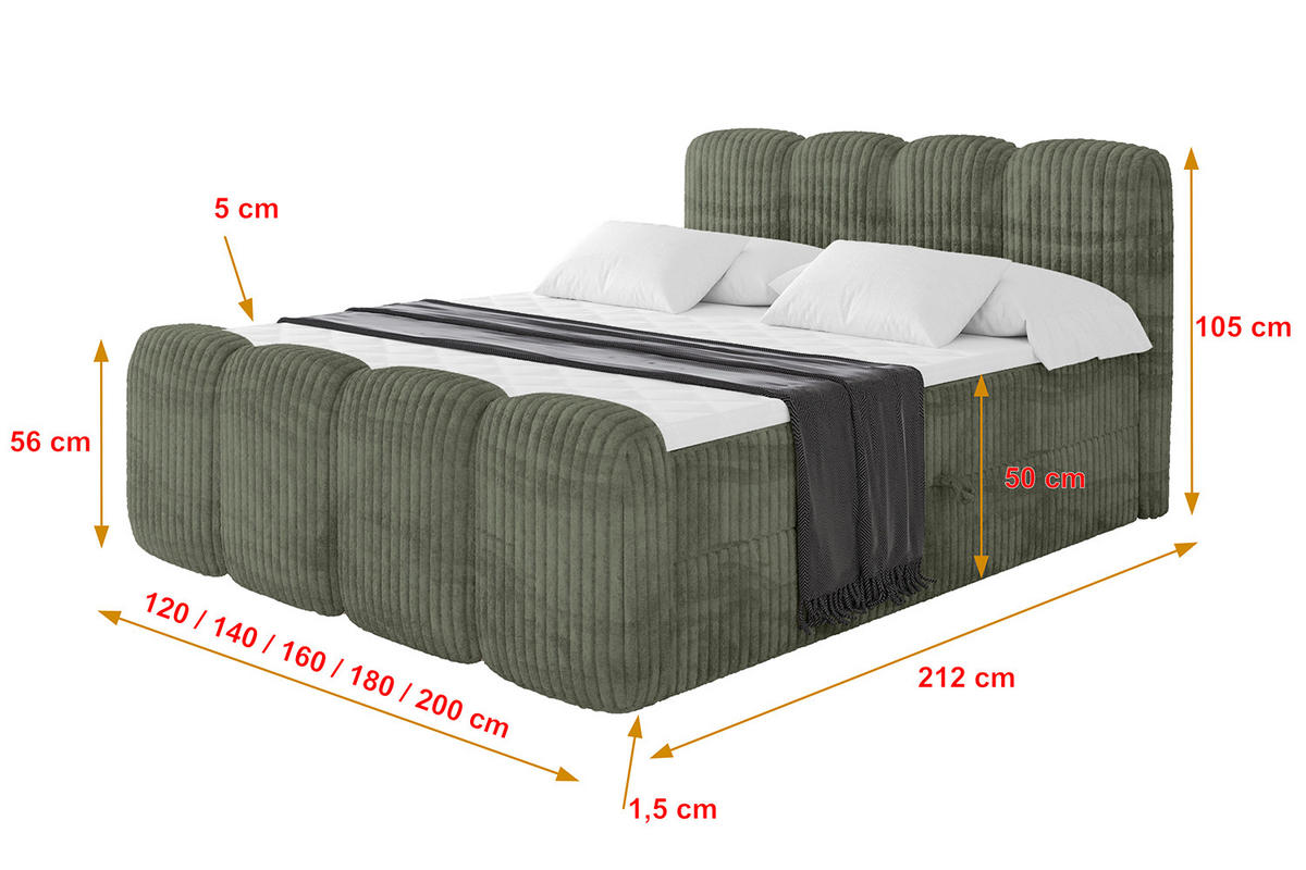 BOXBETT mit Matratze H4 und Lattenrost - NINA-Z - 120x200 cm - Olive - Olivgrün, Holzwerkstoff (120/200cm)