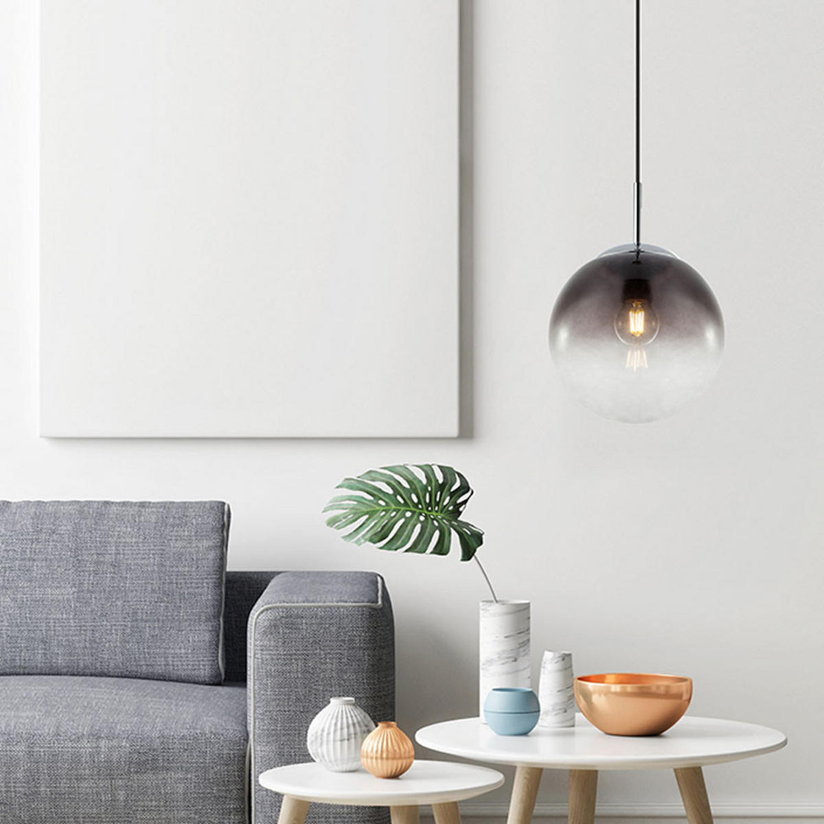 HÄNGELEUCHTE Glas Rauch Grau - Grau, Glas (20/20/120cm) - Globo Lighting