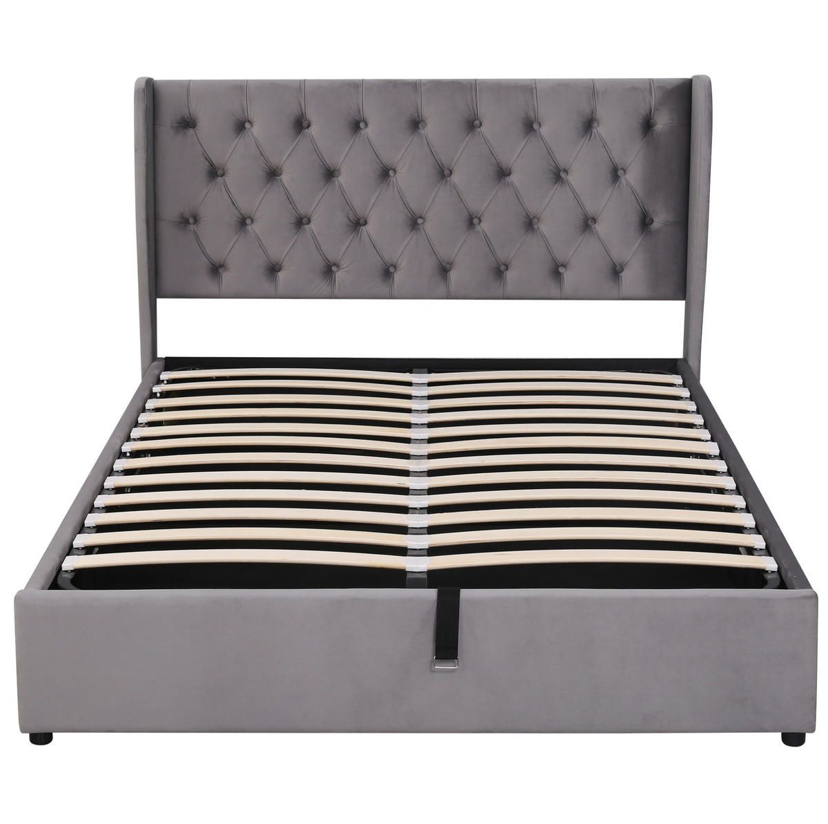 SAMT-POLSTERBETT 140/200 cm mit Bettkasten, Lattenrost und gepolstertem Kopfteil - Grau, Textil (140/200cm) - BEAOK