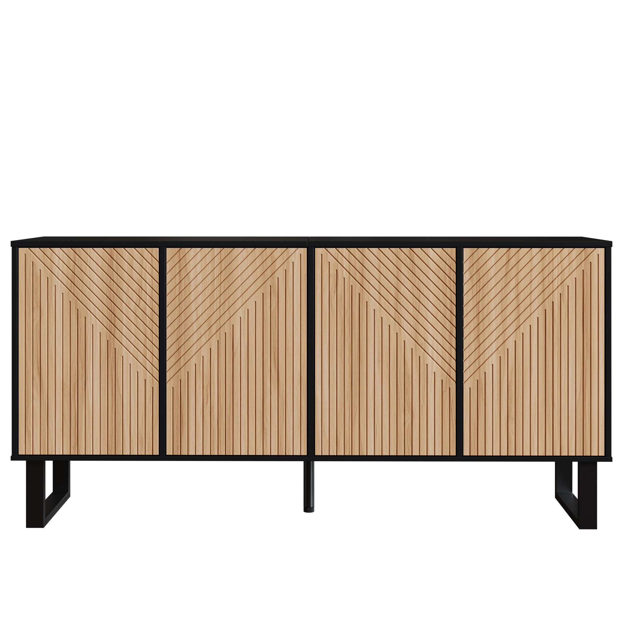 SIDEBOARD Black-Natural 160/38/75 cm - Schwarz, Holzwerkstoff (160/75/38cm) - PANGIVO