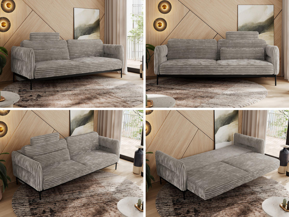 SOFA SALENTO Hellbraun Cord - Hellbraun/Schwarz, Textil/Metall (221/82/101cm) - MKS