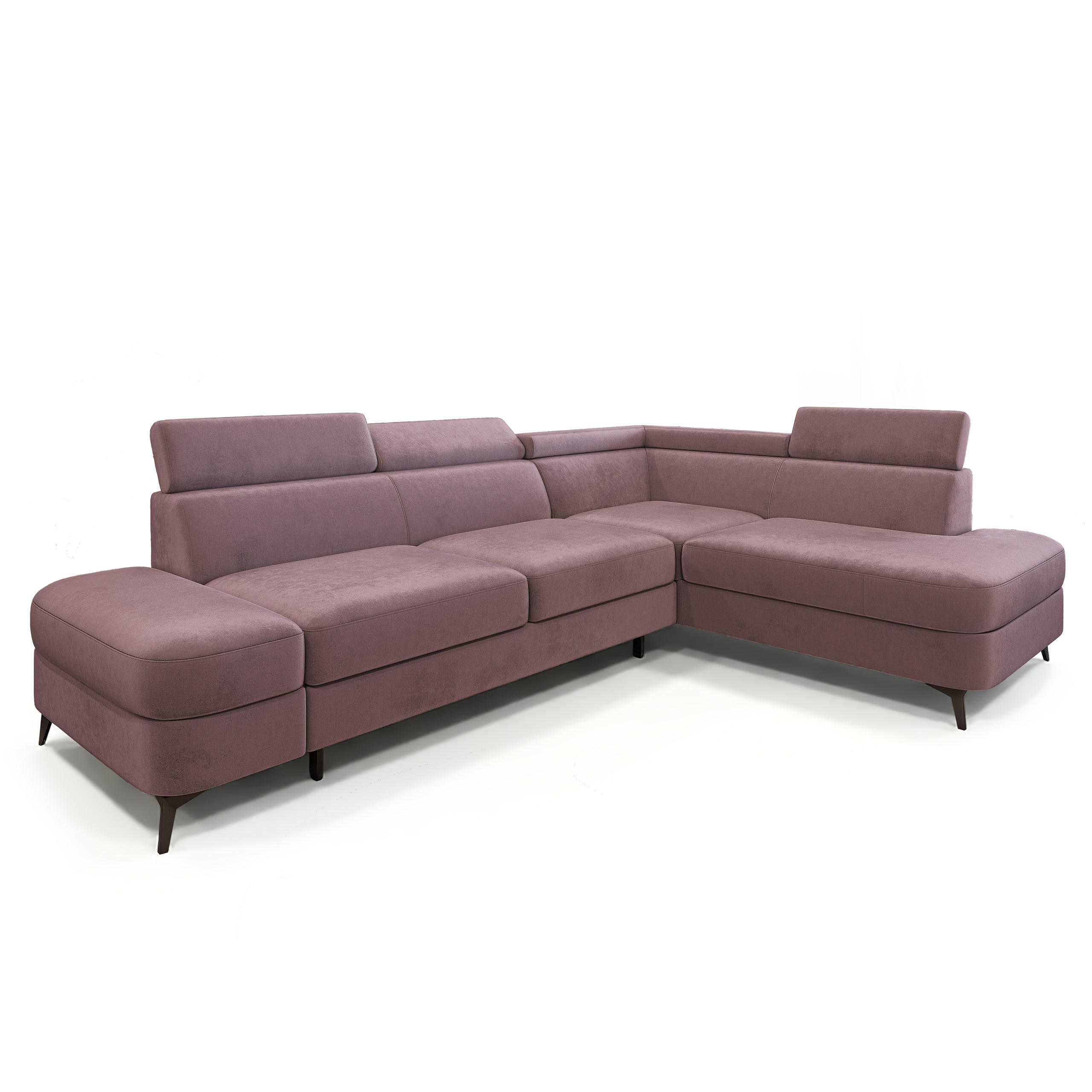 ECKSOFA AVISE M R-S Lila Velours-Stoff mit Schlaffunktion - Lila, Holzwerkstoff/Textil (268/195cm) - MASSENO