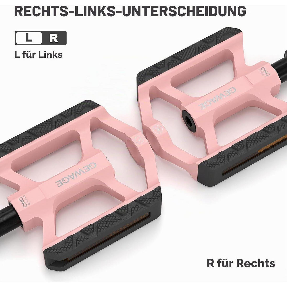 FAHRRADPEDALE Aluminium Pink, 3 gedichtete Lager, Chromoly Achse, Reflektoren - Pink, Metall (7.5/1.5/11cm)