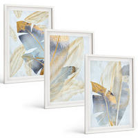 BILDER SET 3er Set - 40x60 cm Weißer Rahmen - Hellblau-beige Blätter - Weiß, Kunststoff (40/60cm) - TULUP