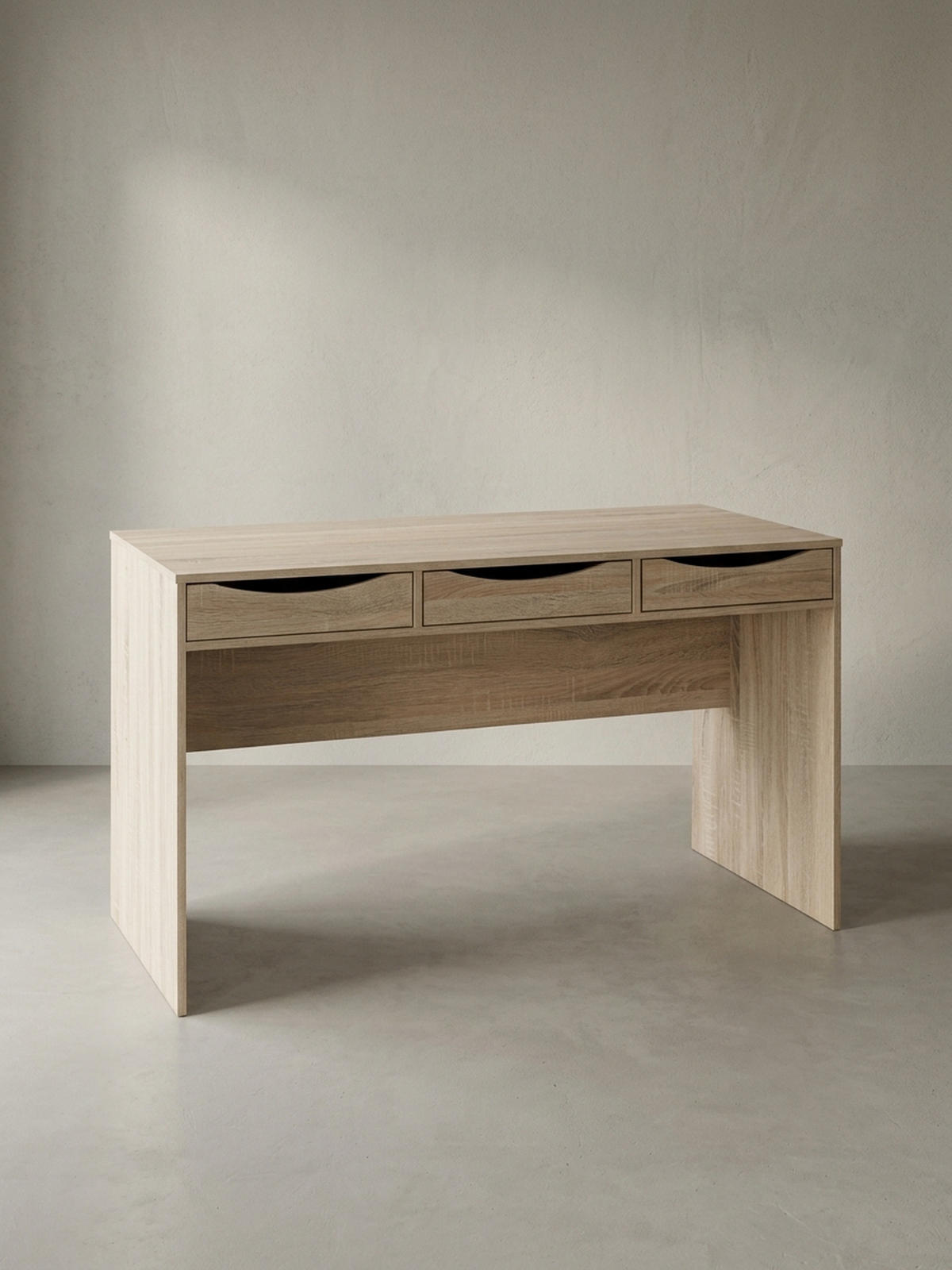 SCHREIBTISCH – Sonoma Eiche, mit Schubladen, praktische Blende, stabil - Beige, Holz (55/120/75cm) - KADIMA DESIGN
