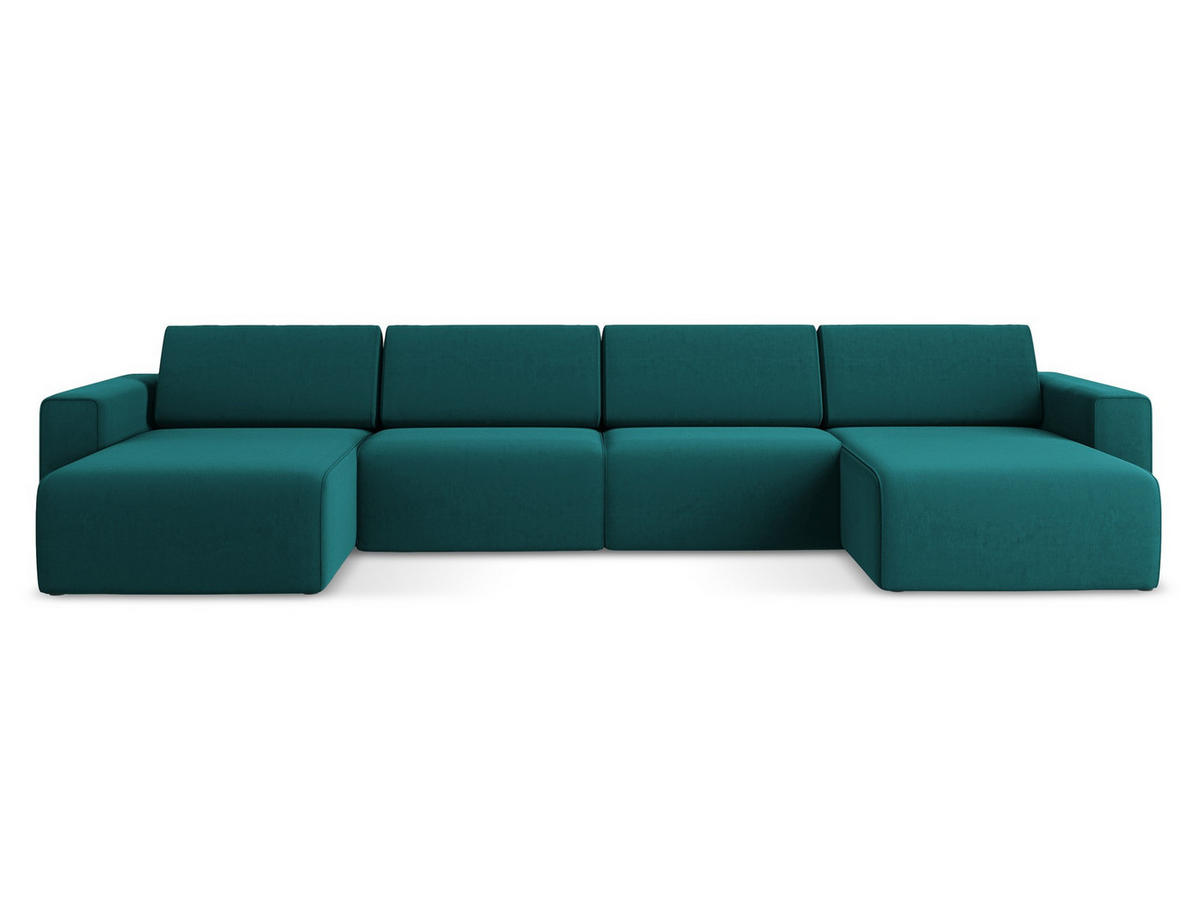 WOHNLANDSCHAFT Samt Stoff Blau - Blau/Petrol, Kunststoff/Textil (404/80/167cm) - Makamii