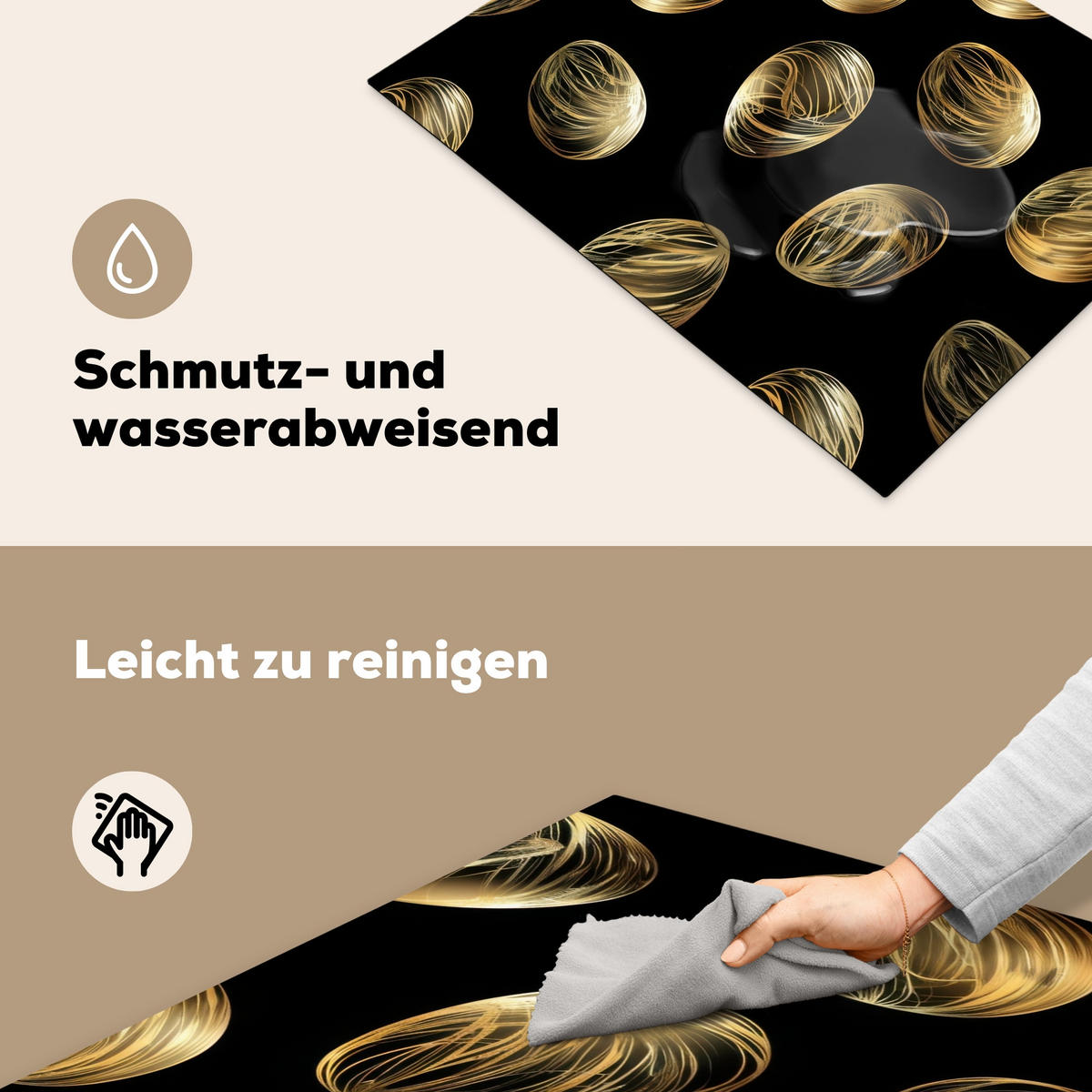 HERDABDECKPLATTE Eier - Gold - Muster Herdabdeckung Induktionsfeld 70x52 cm - Schwarz, Kunststoff (70/52/0.2cm) - MuchoWow