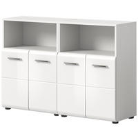 BADOMMODE weiß Hochglanz 120 x 106 cm, 2x Badezimmer Kommode - Weiß Hochglanz/Silberfarben, Holzwerkstoff/Kunststoff (120/80/30cm) - Inn.Furn