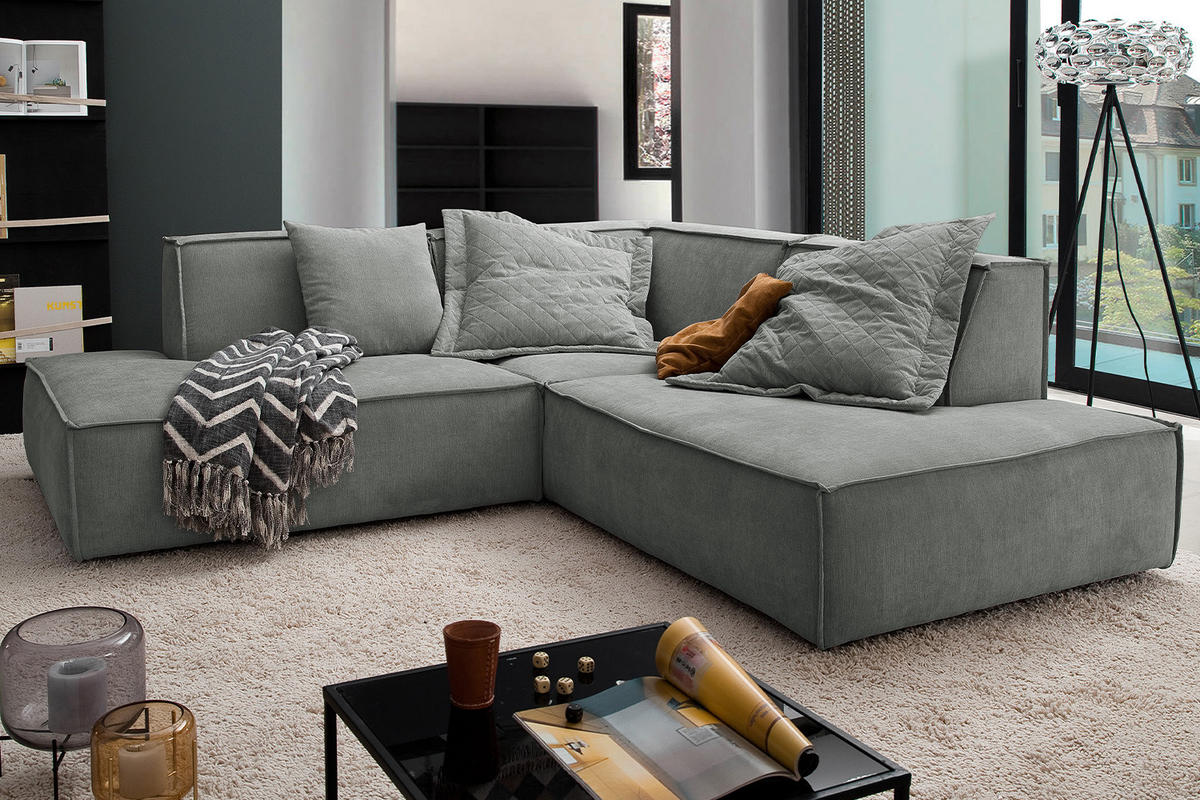 ECKSOFA SAMU Grau Webstoff - Schwarz/Grau, Textil (226/224cm) - KAWOLA