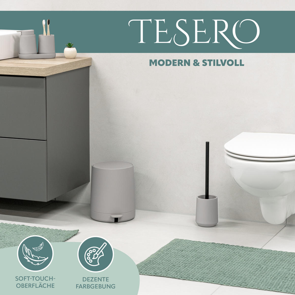 KOSMETIKEIMER TESERO, Kunststoff, taupe - Taupe, Kunststoff (22.5/25.5/25cm) - eluno