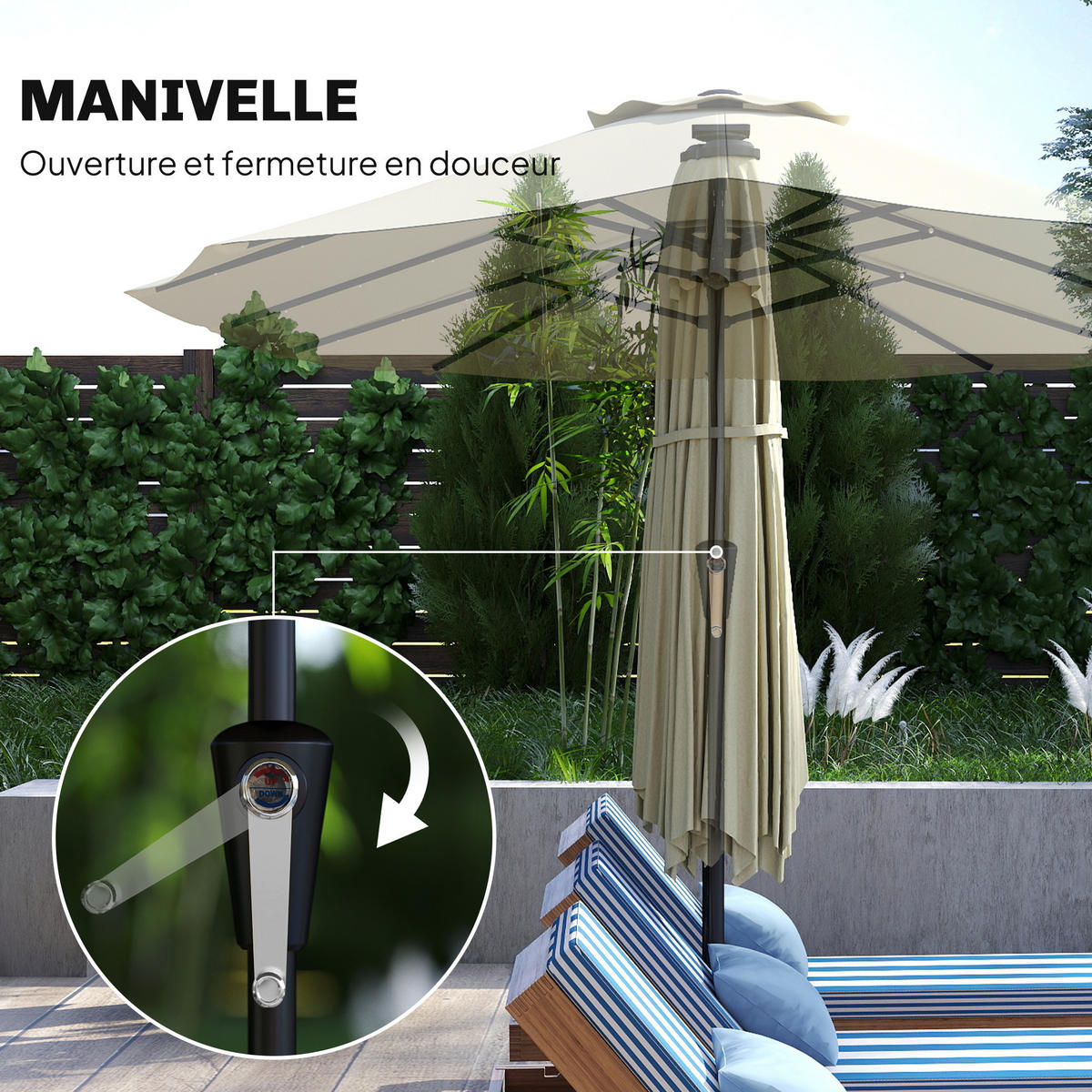 DOPPELSONNENSCHIRM Beige 395/215/238 cm mit LED-Beleuchtung - Beige, Metall (395/215cm) - PANGIVO