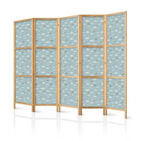 PARAVENT Japanischer 5-tlg 225x172 cm Flugzeuge Wolken - Blau, Holz/Textil (225/172/3cm) - Muralo