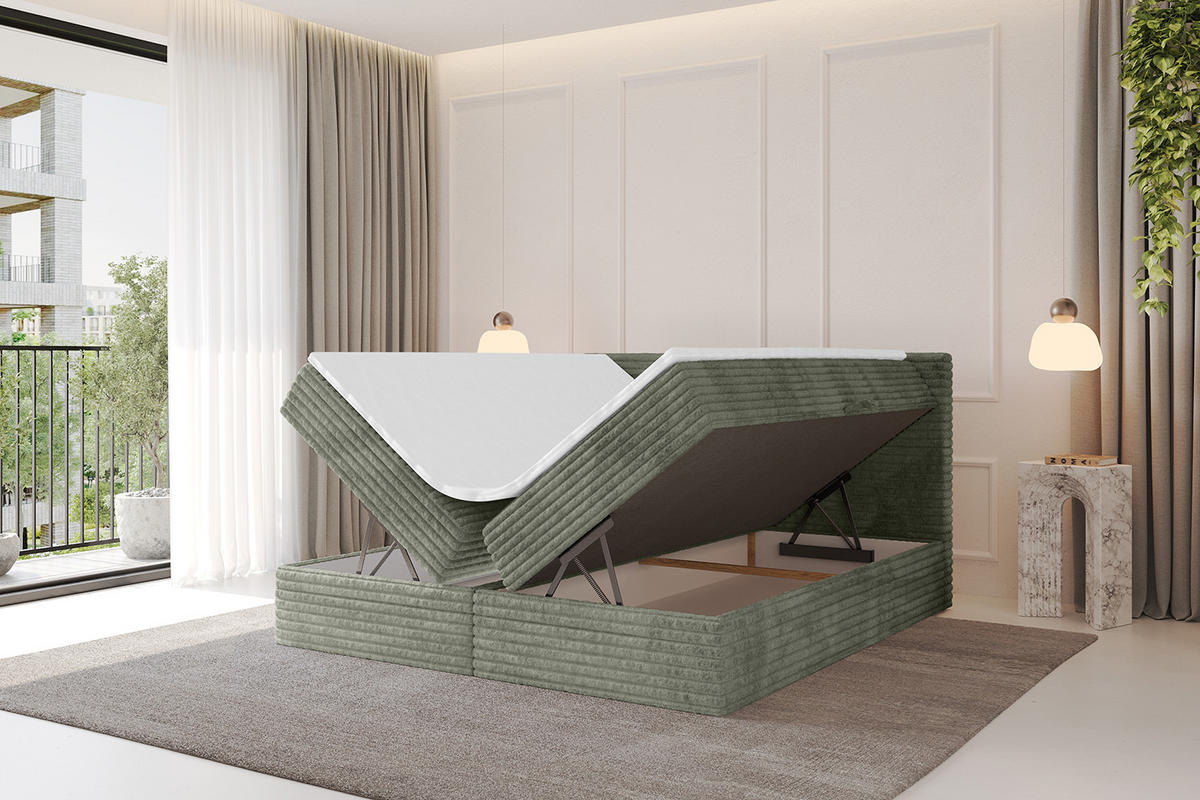 BOXBETT mit Matratze H3 und Lattenrost - TOLO-v1 - 200x200 Cord - Olive - Olivgrün, Holzwerkstoff (200/200cm)