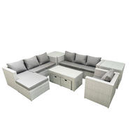 GARTENSOFA hohe Rückenlehne Polyrattan Hellgrau-Mix 10-Sitzer - Hellgrau/Grau, Glas/Kunststoff - Fimous
