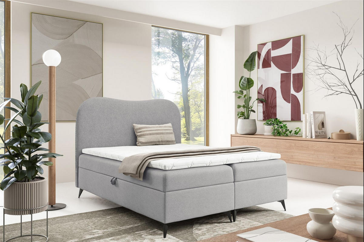 BOXBETT Blair In überlänge - Grau, Holzwerkstoff/Textil (200/220cm) - Fun Möbel