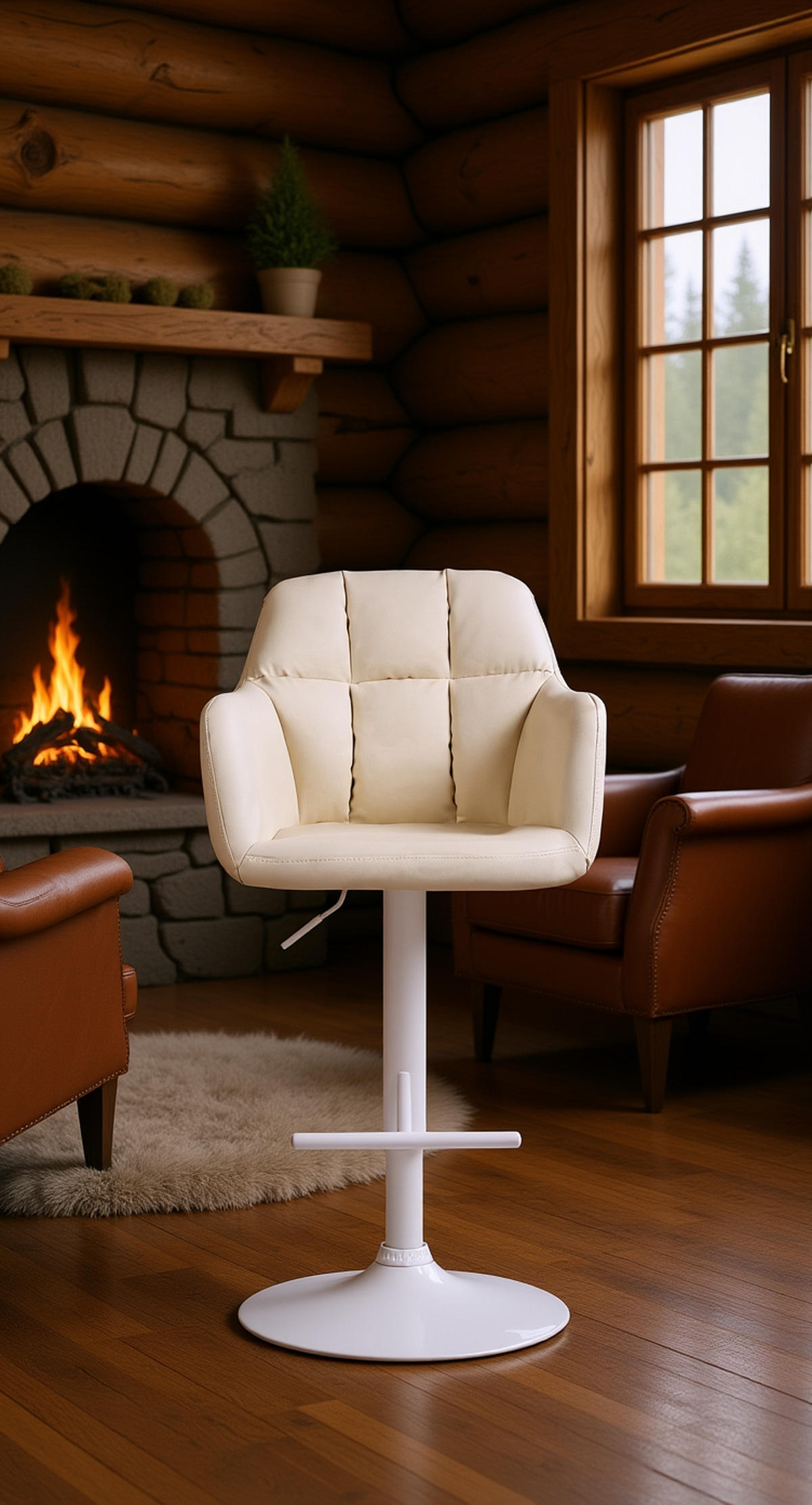 BARHOCKER Nardo Kunstleder weiß creme - Naturfarben/Weiß, Kunststoff/Metall (57/118/59cm) - TPFLiving