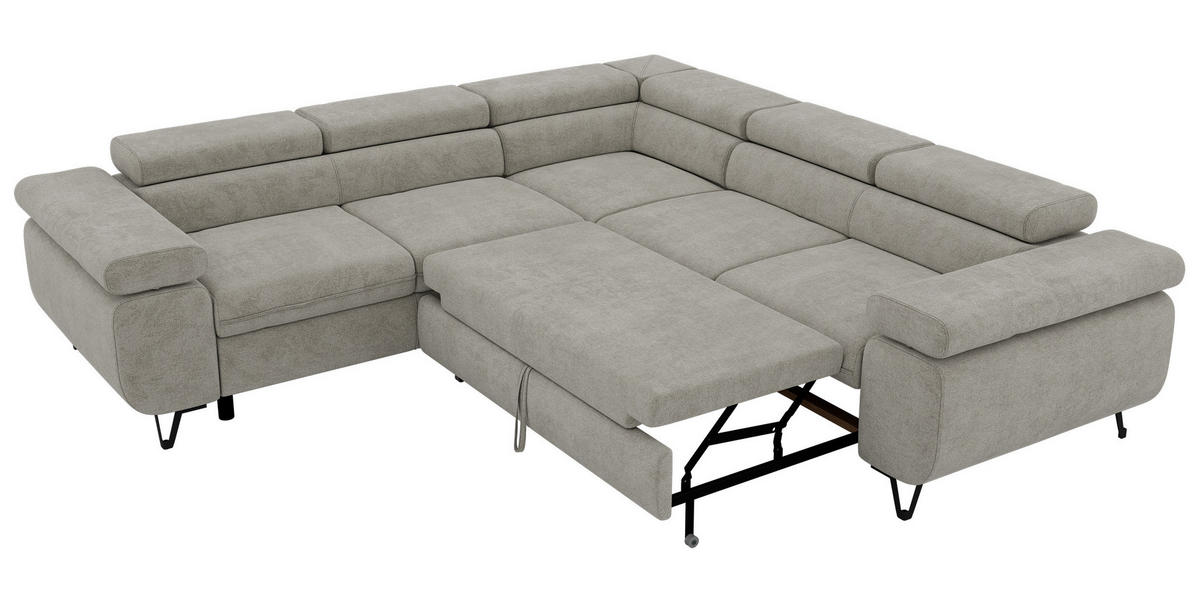 ECKSOFA QUADRO L - Hellgrau Stukture - Links Seite - Hellgrau/Schwarz, Textil/Metall (269/269cm) - MKS